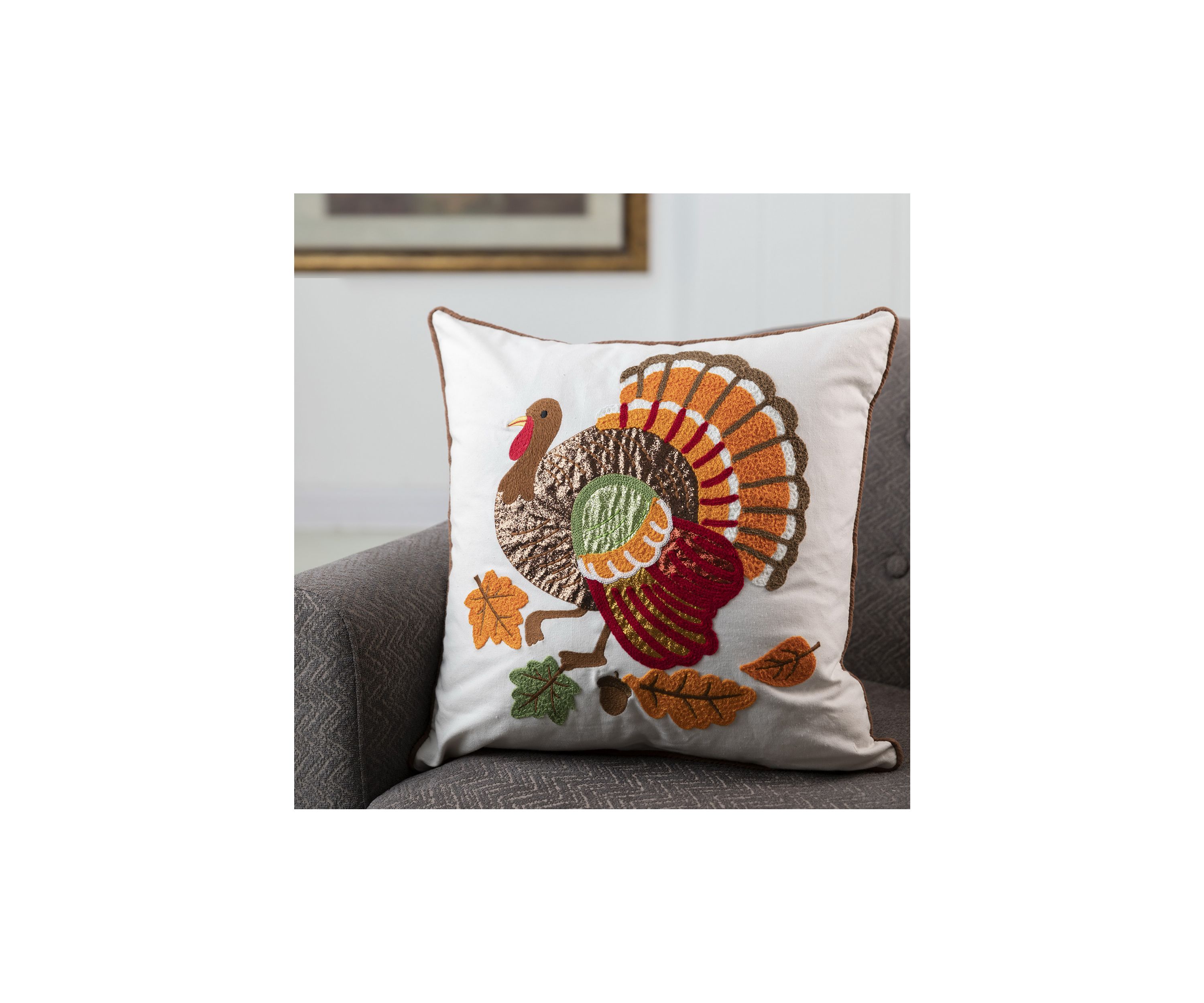 Cotton Embroidered Turkey Pillow Cover