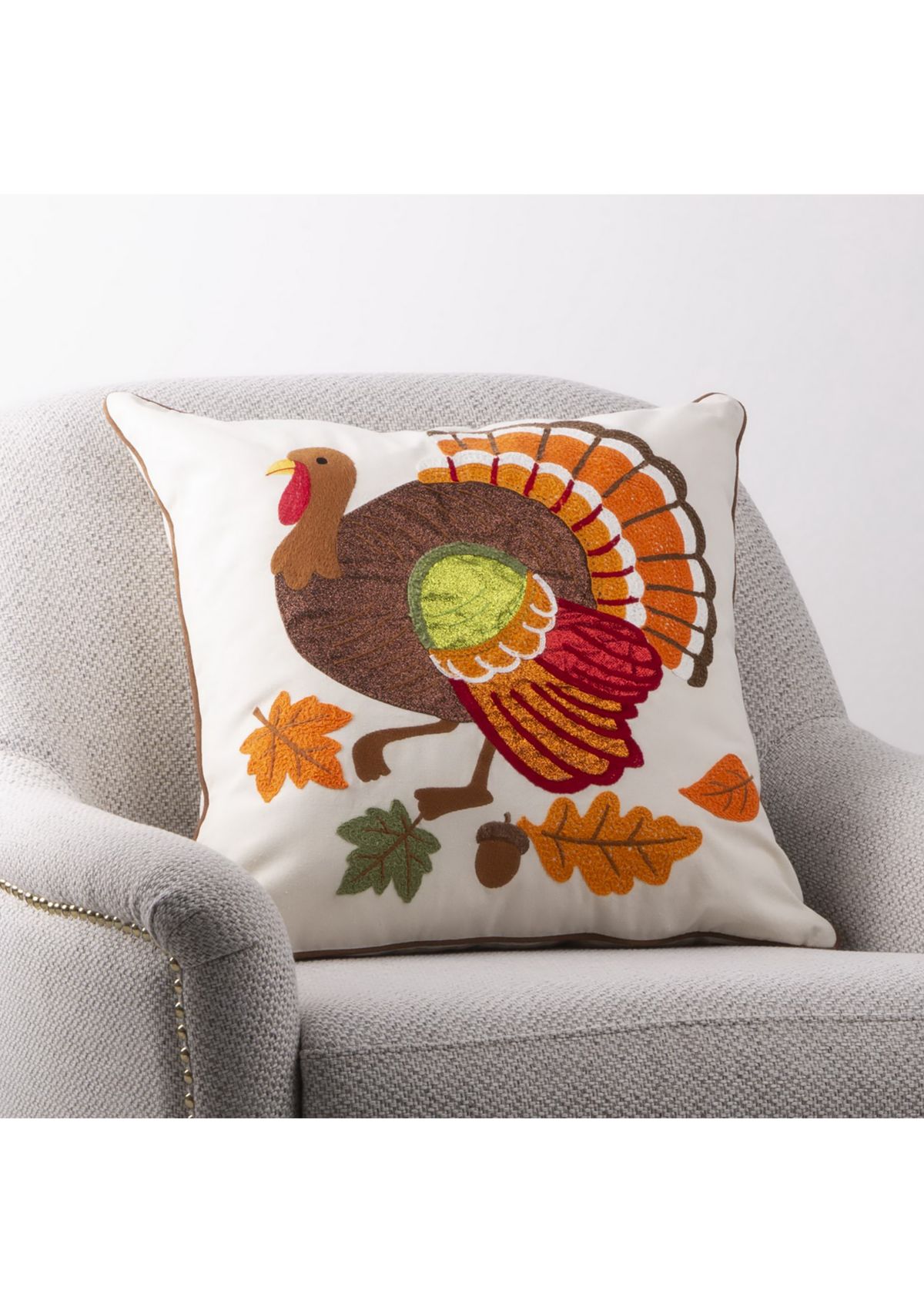 Cotton Embroidered Turkey Pillow Cover