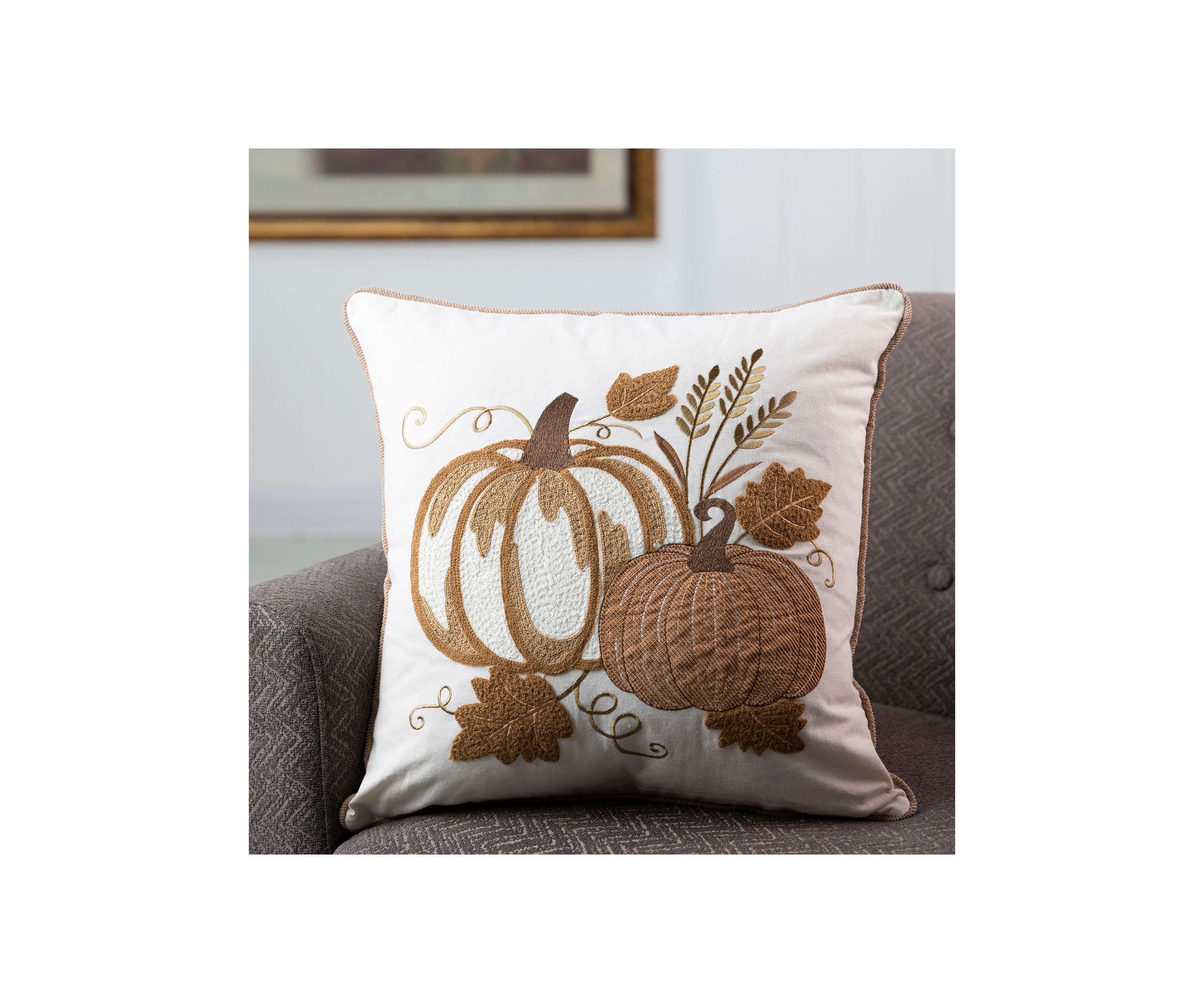 Cotton Embroidered Pumpkin Pillow Cover