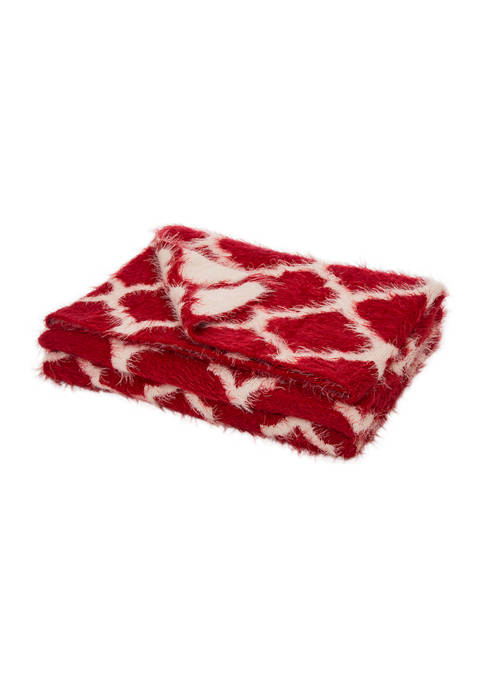 Reversible Knitted Nylon Eyelash Yarn Red/White Throw Blanket