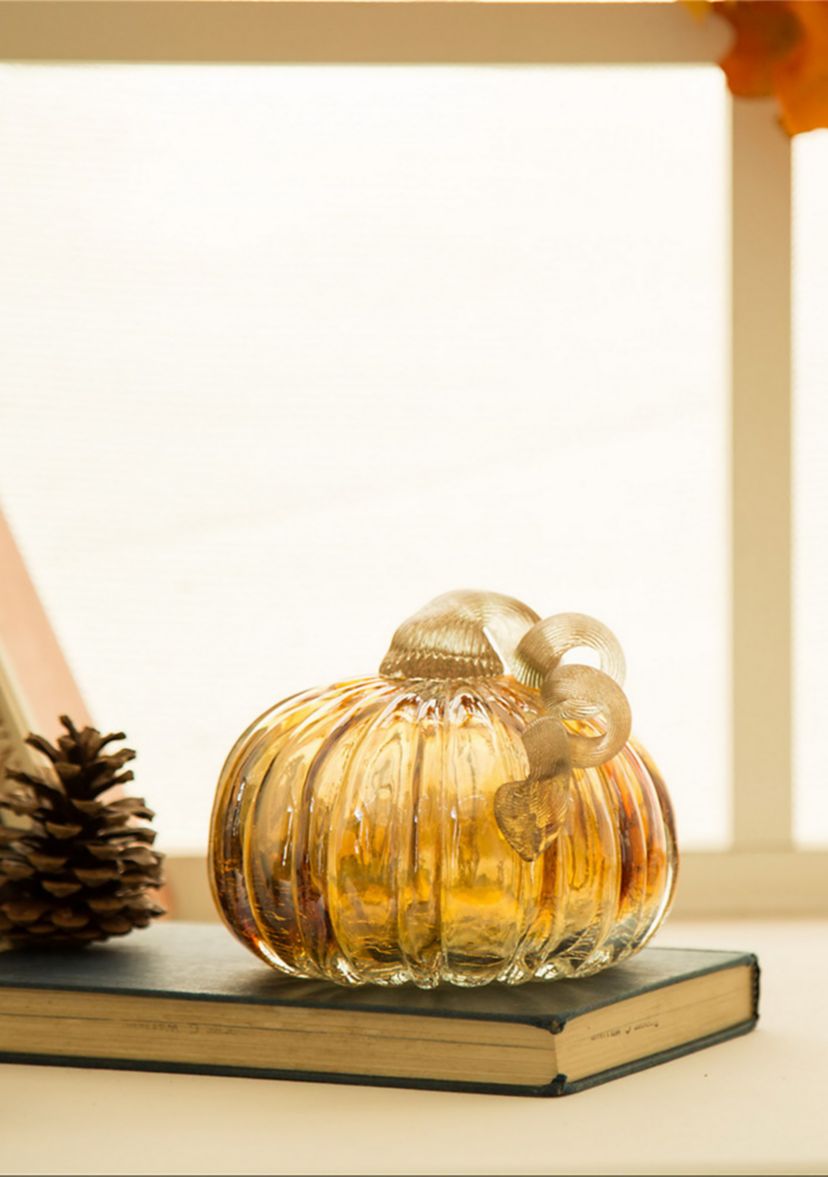 Amber Crackle Glass Short Pumpkin