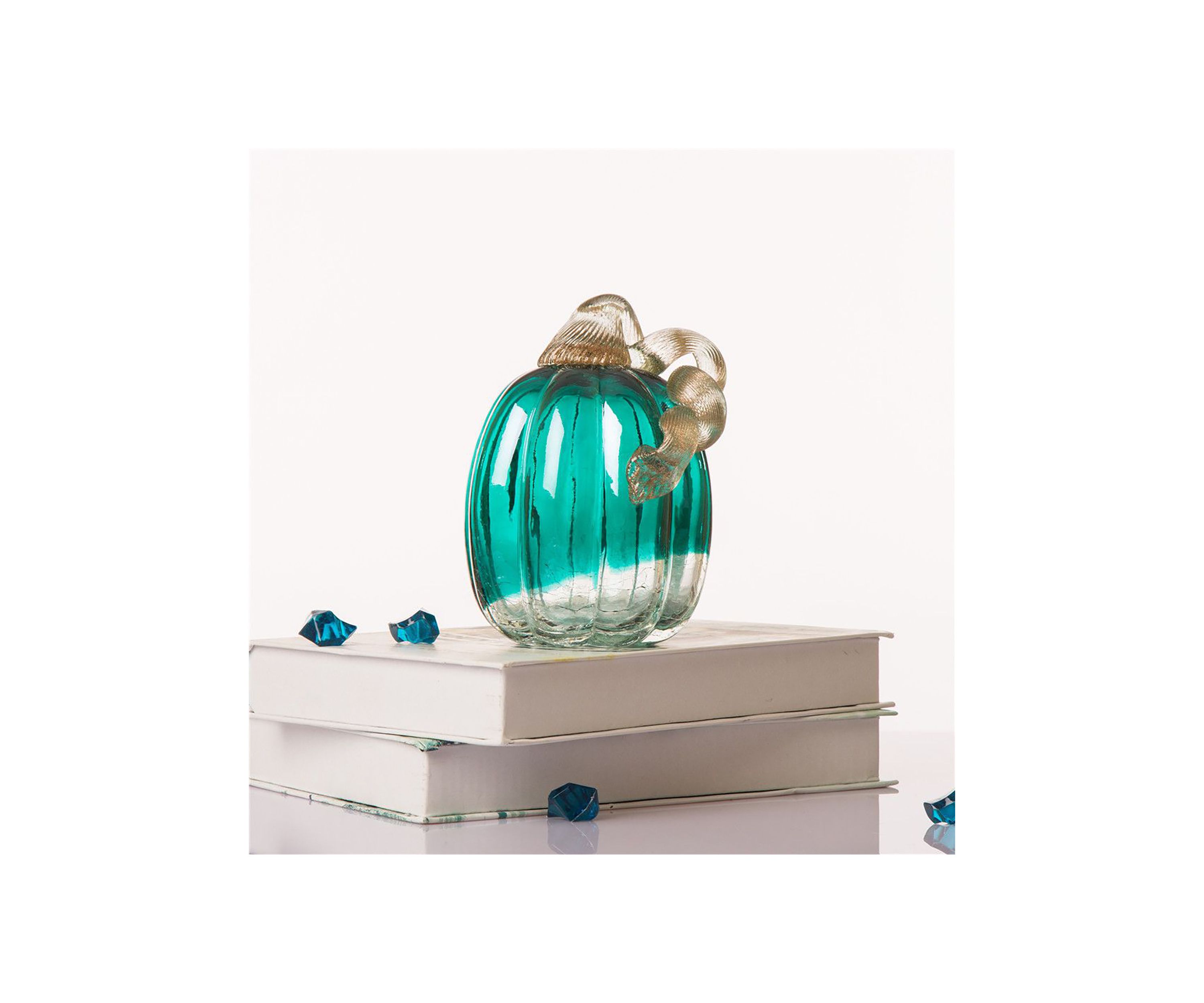 Turquoise Crackle Glass Pumpkin