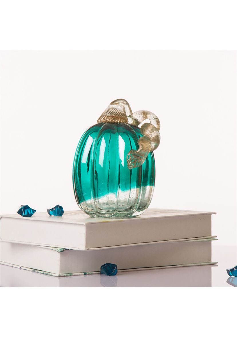 Turquoise Crackle Glass Pumpkin