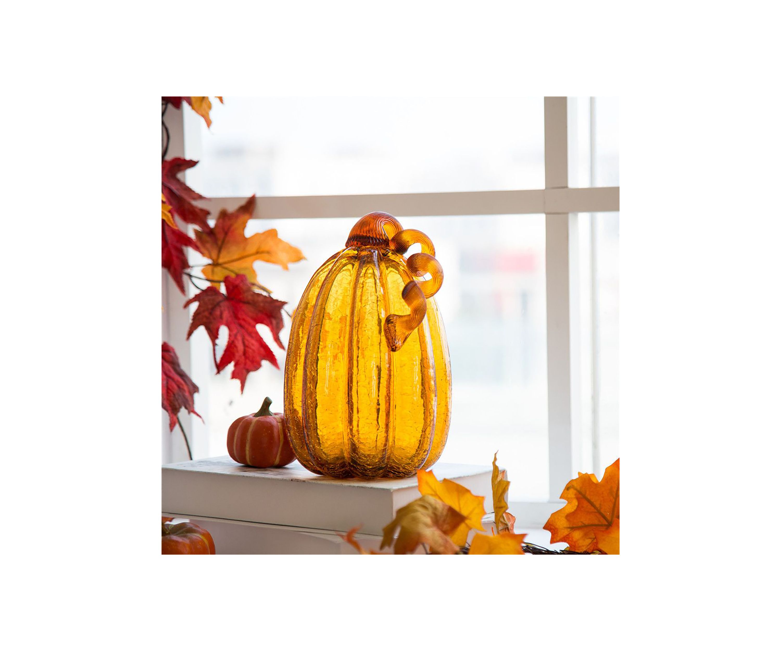 Amber Crackle Tall Glass Pumpkin