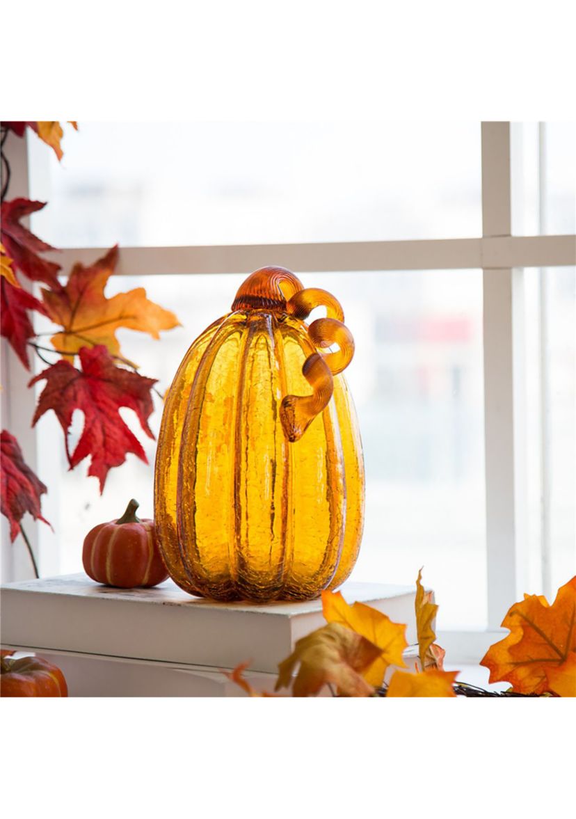 Amber Crackle Tall Glass Pumpkin