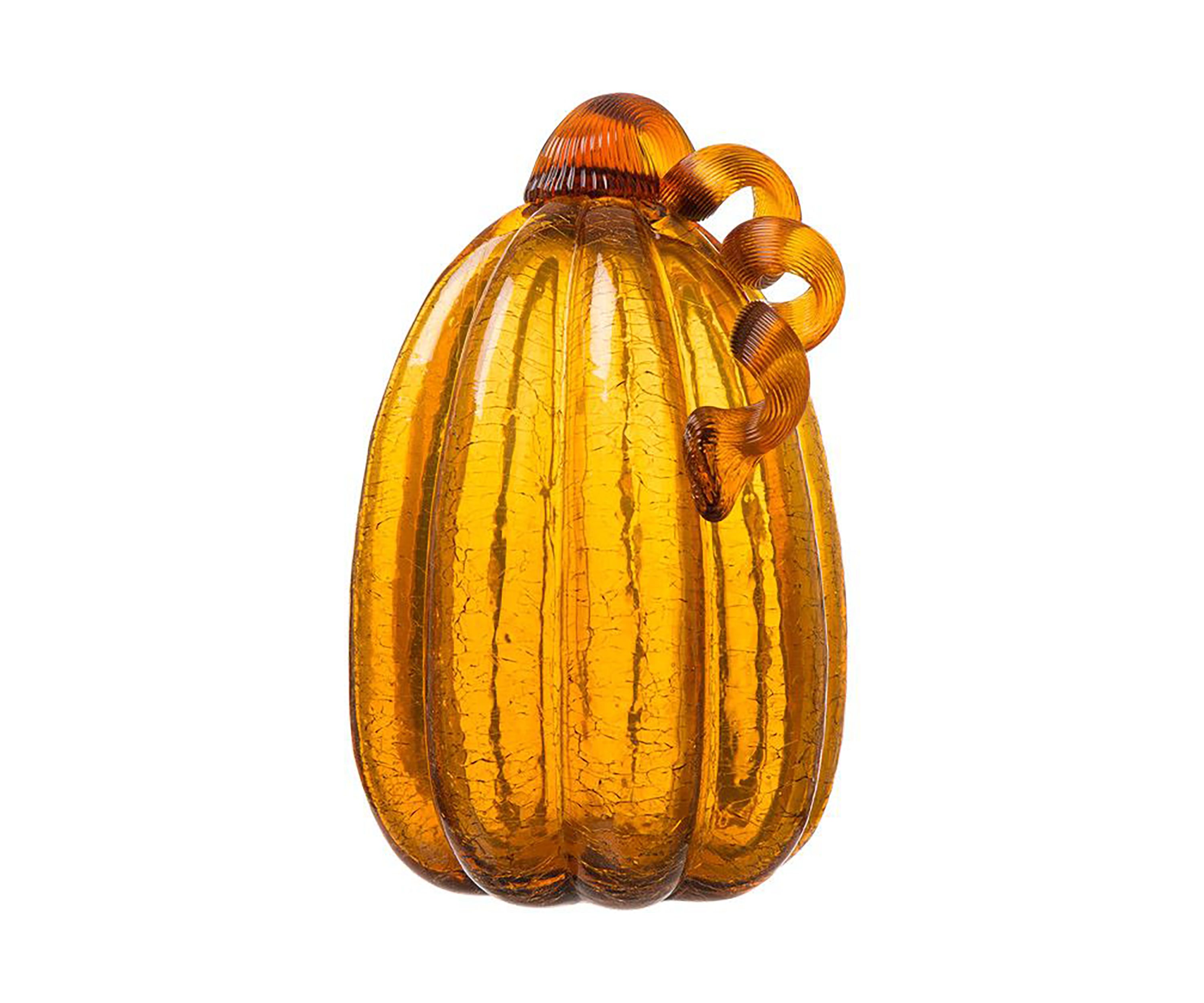 Amber Crackle Tall Glass Pumpkin
