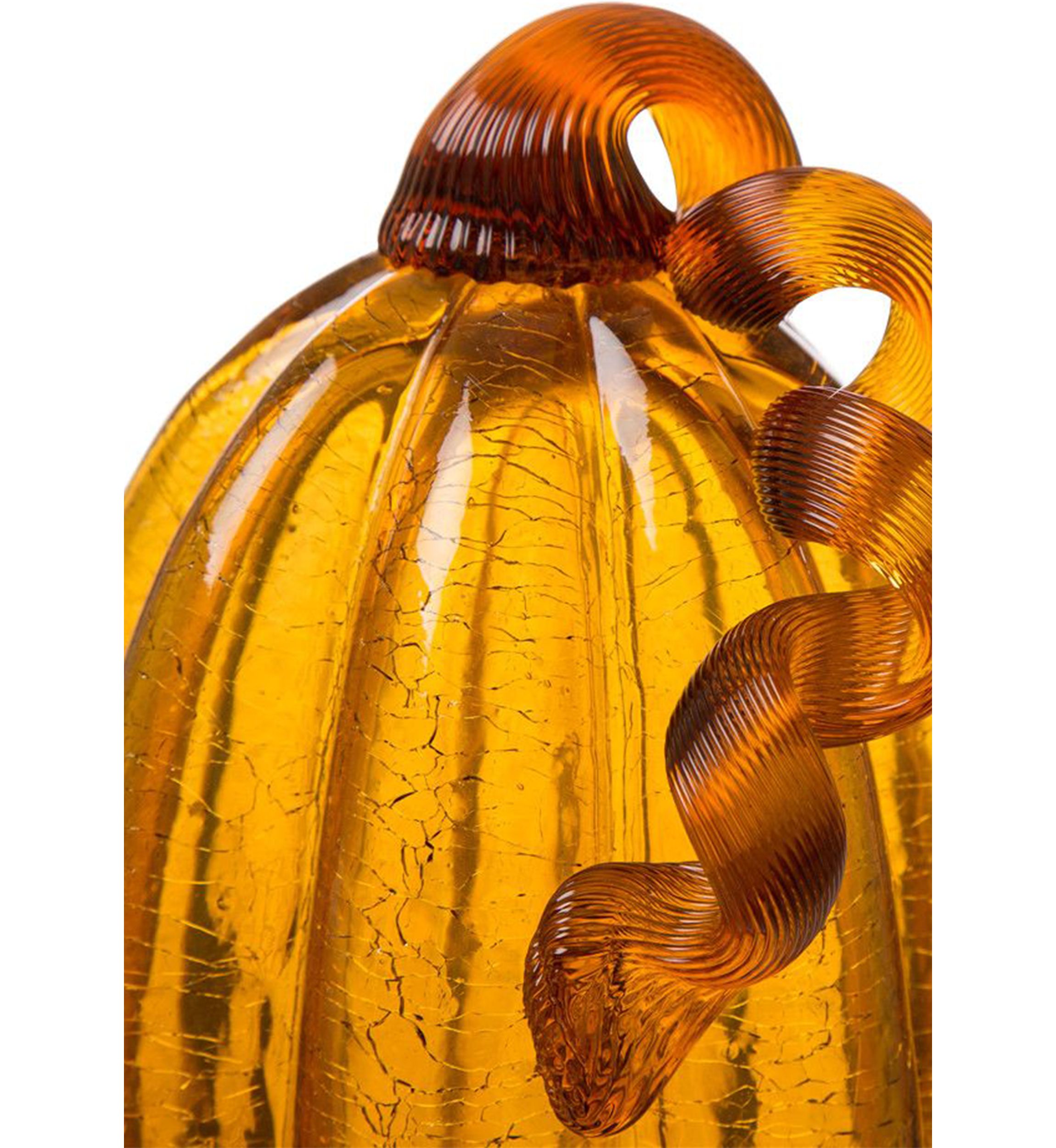 Amber Crackle Tall Glass Pumpkin