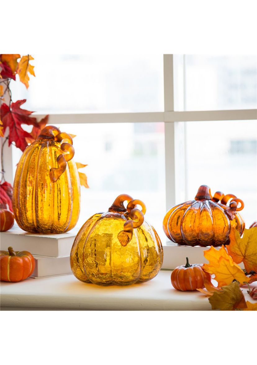 Amber Crackle Tall Glass Pumpkin
