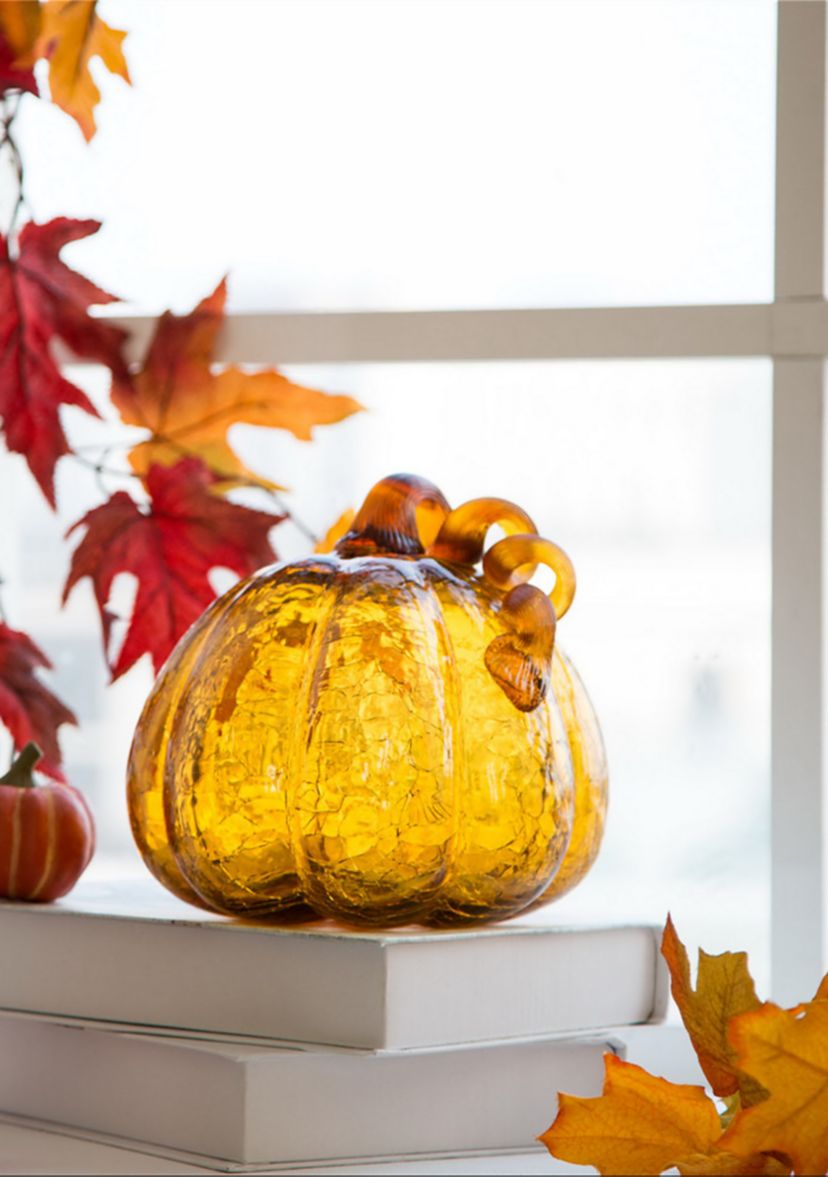 Amber Crackle Glass Pumpkin