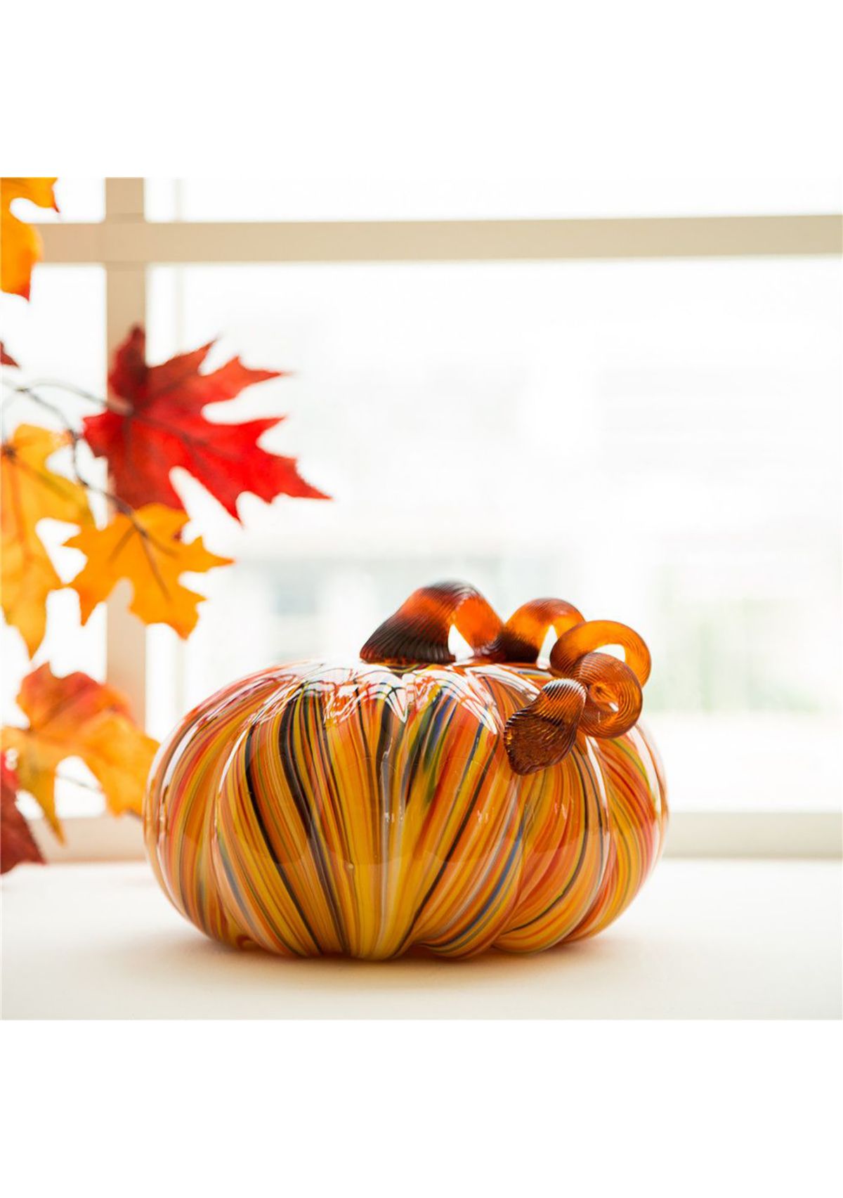 Multi-Striped Glass Large Pumpkin