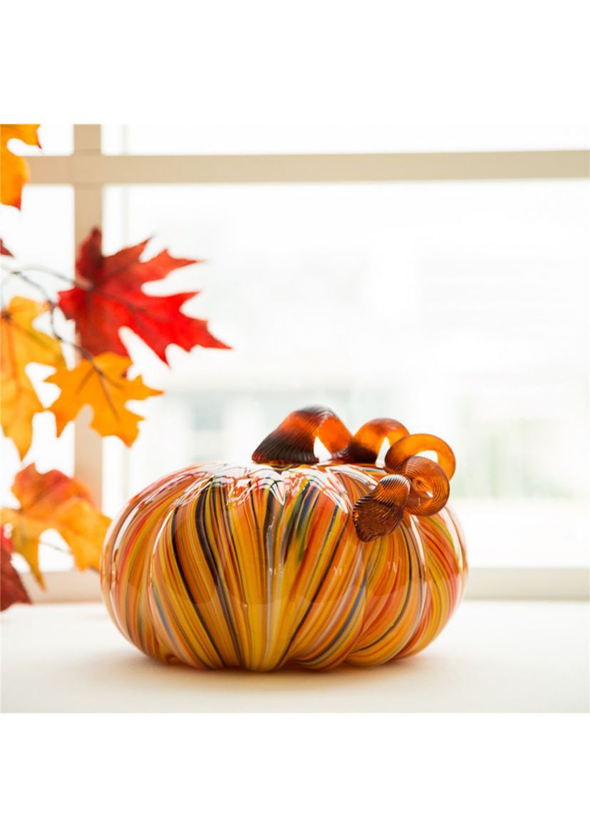 Multi-Striped Glass Large Pumpkin