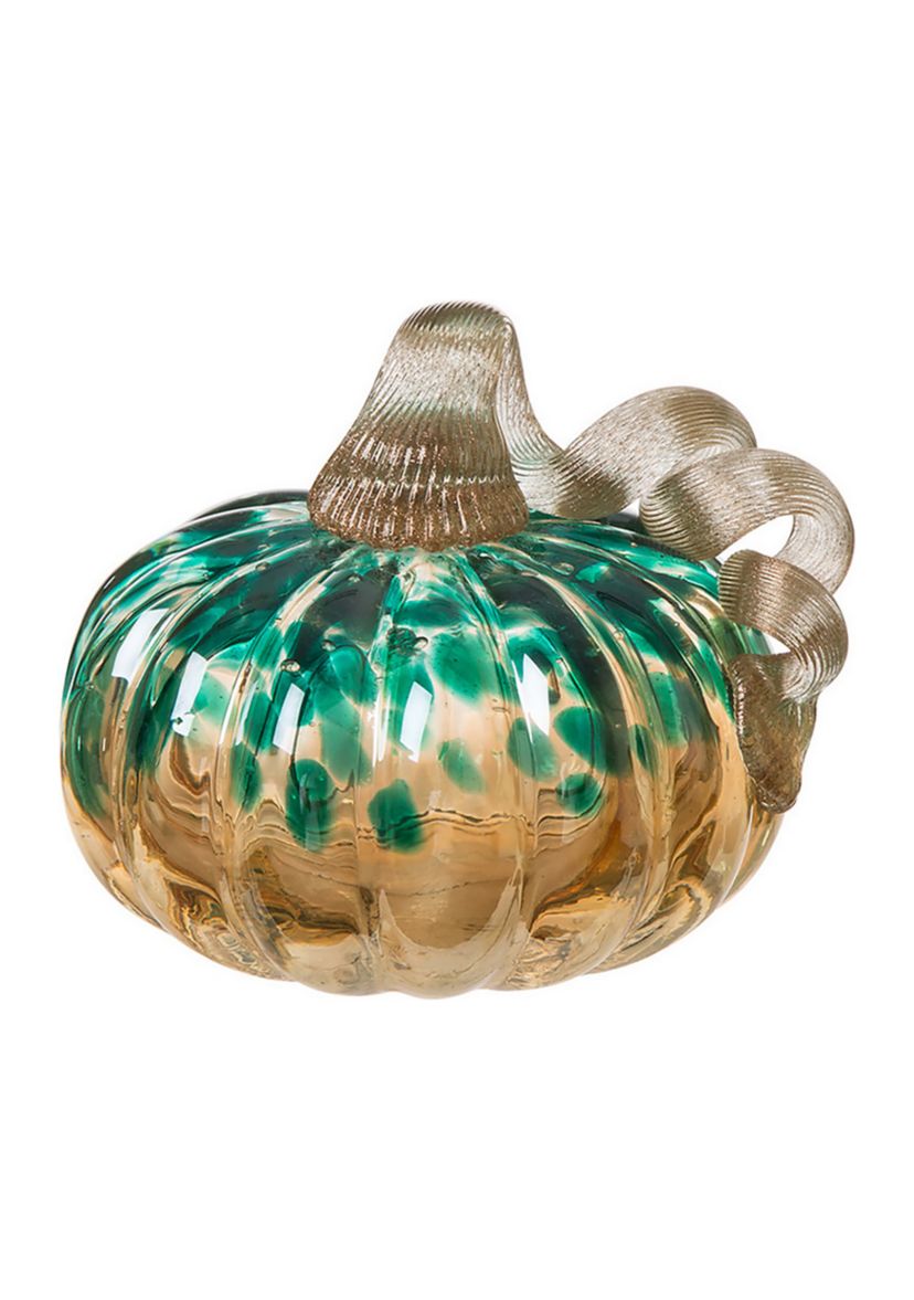 Blue/Gold Glitter Small Glass Pumpkin
