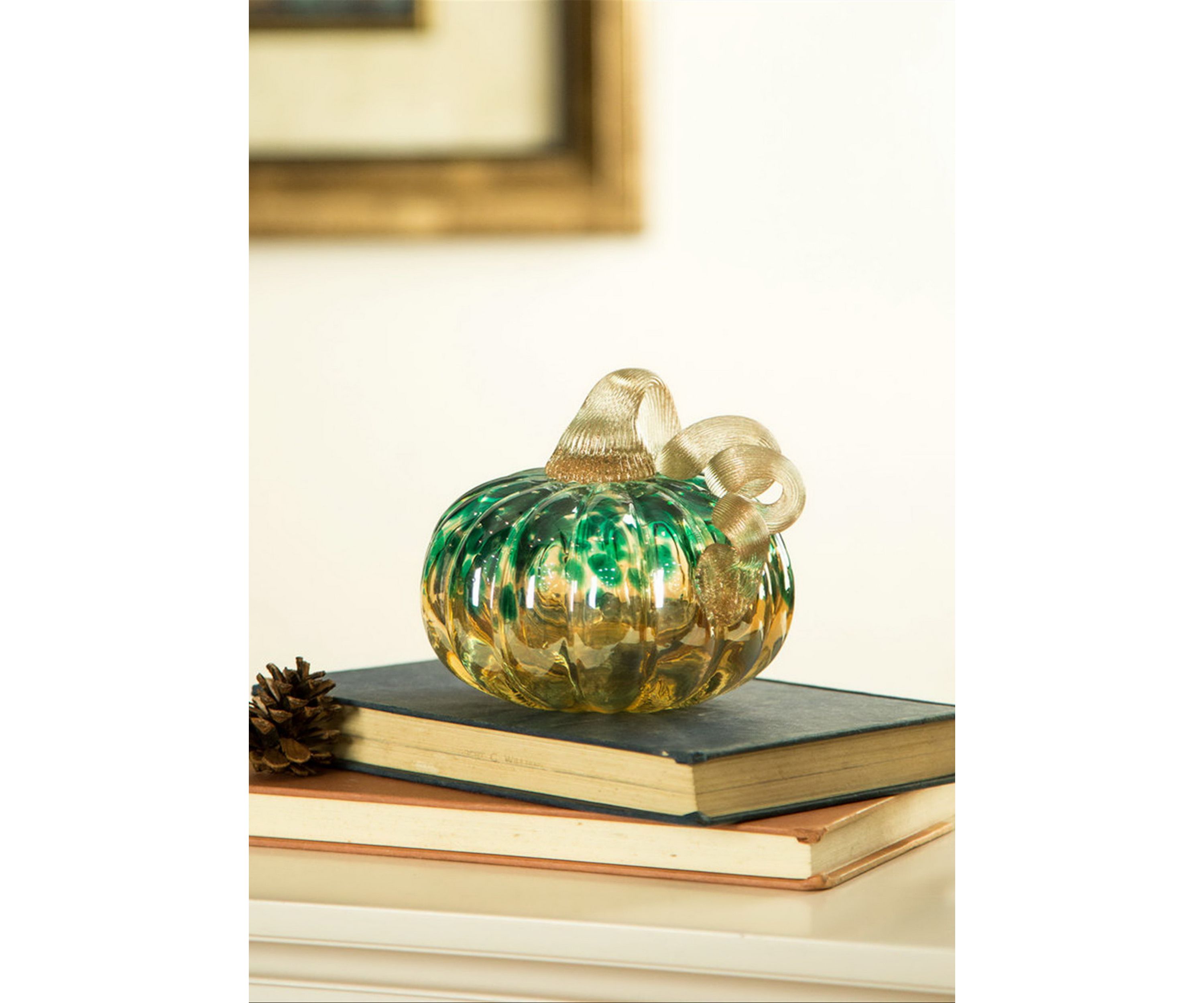 Blue/Gold Glitter Small Glass Pumpkin