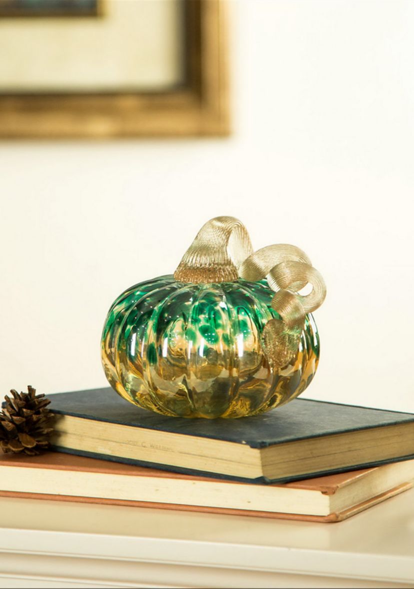 Blue/Gold Glitter Small Glass Pumpkin