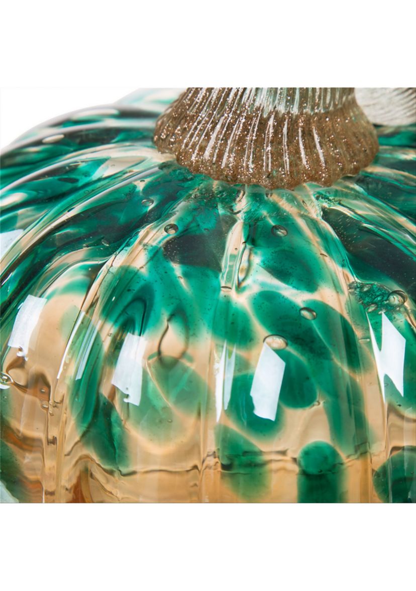 Blue/Gold Glitter Small Glass Pumpkin