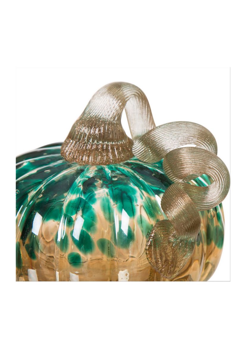 Blue/Gold Glitter Small Glass Pumpkin