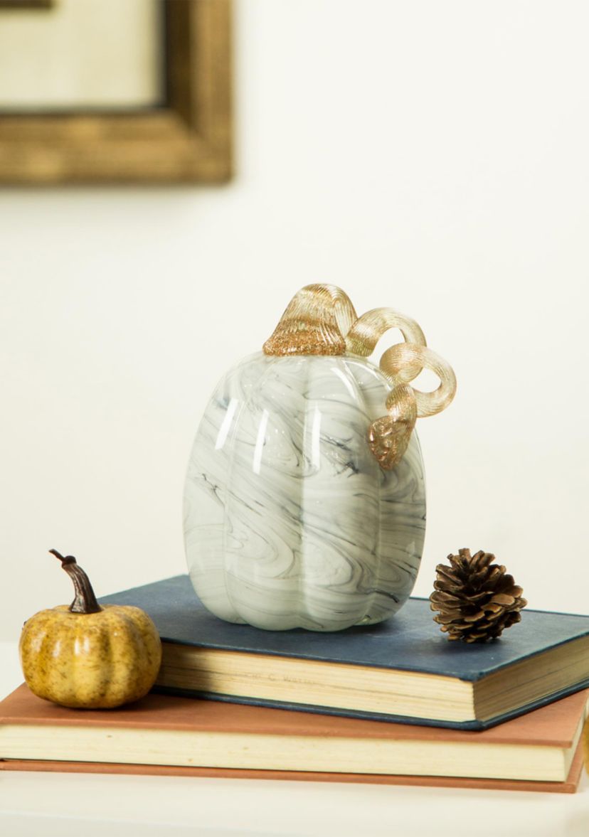 Gray Marble Tall Glass Pumpkin