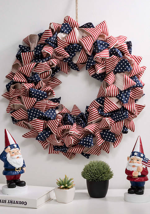 Glitz Home Patriotic Stripes and Stars Wreath