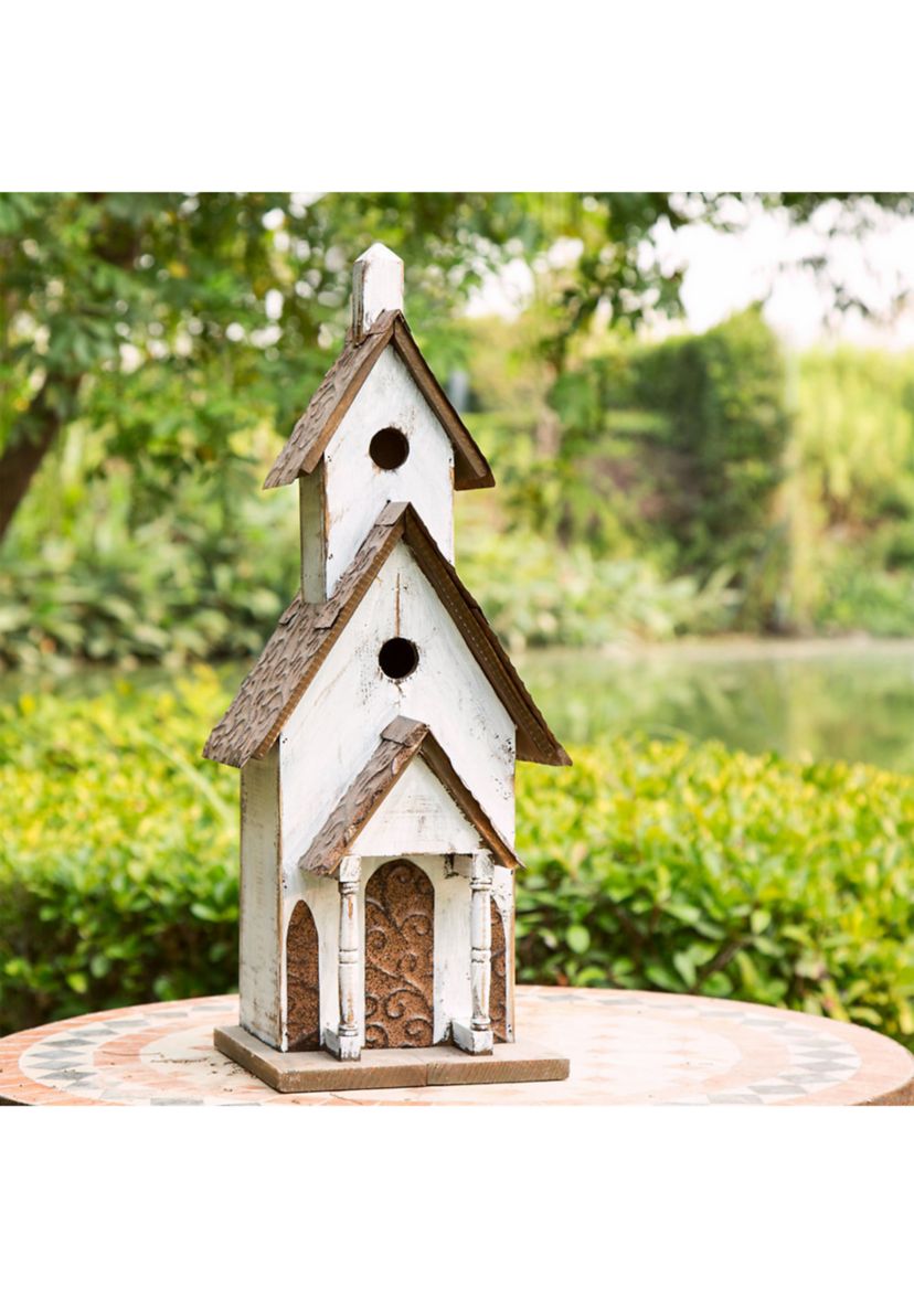 Extra-Large Rustic Wood White Birdhouse