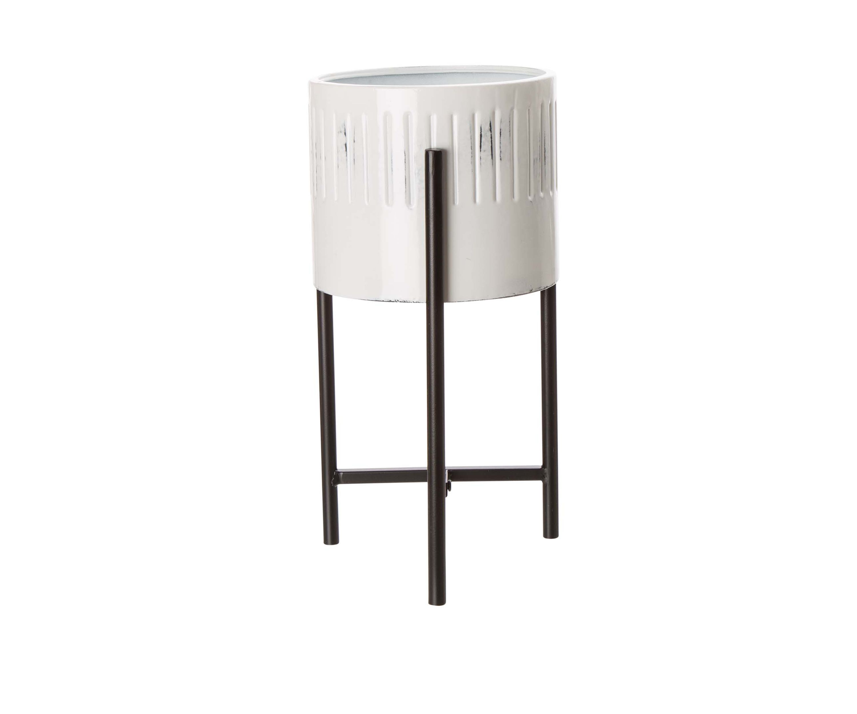 Set of 3 Washed White Metal Plant Stands