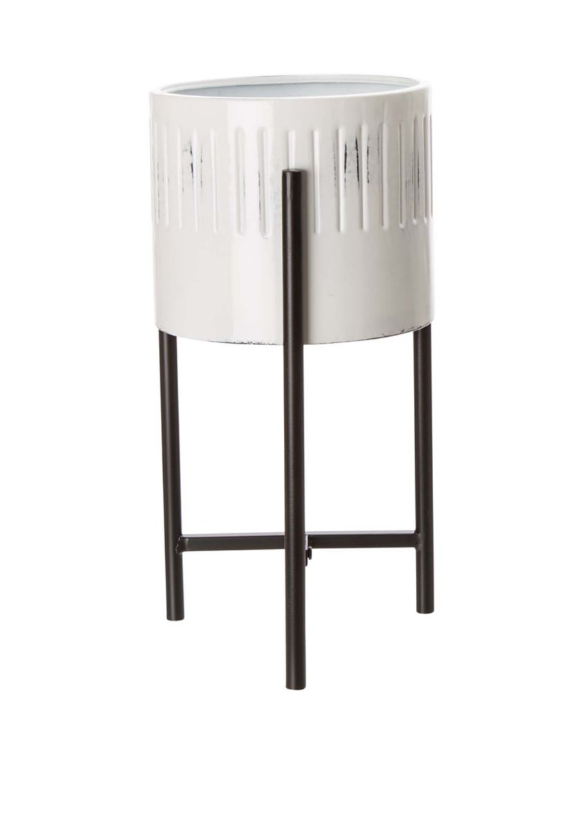 Set of 3 Washed White Metal Plant Stands