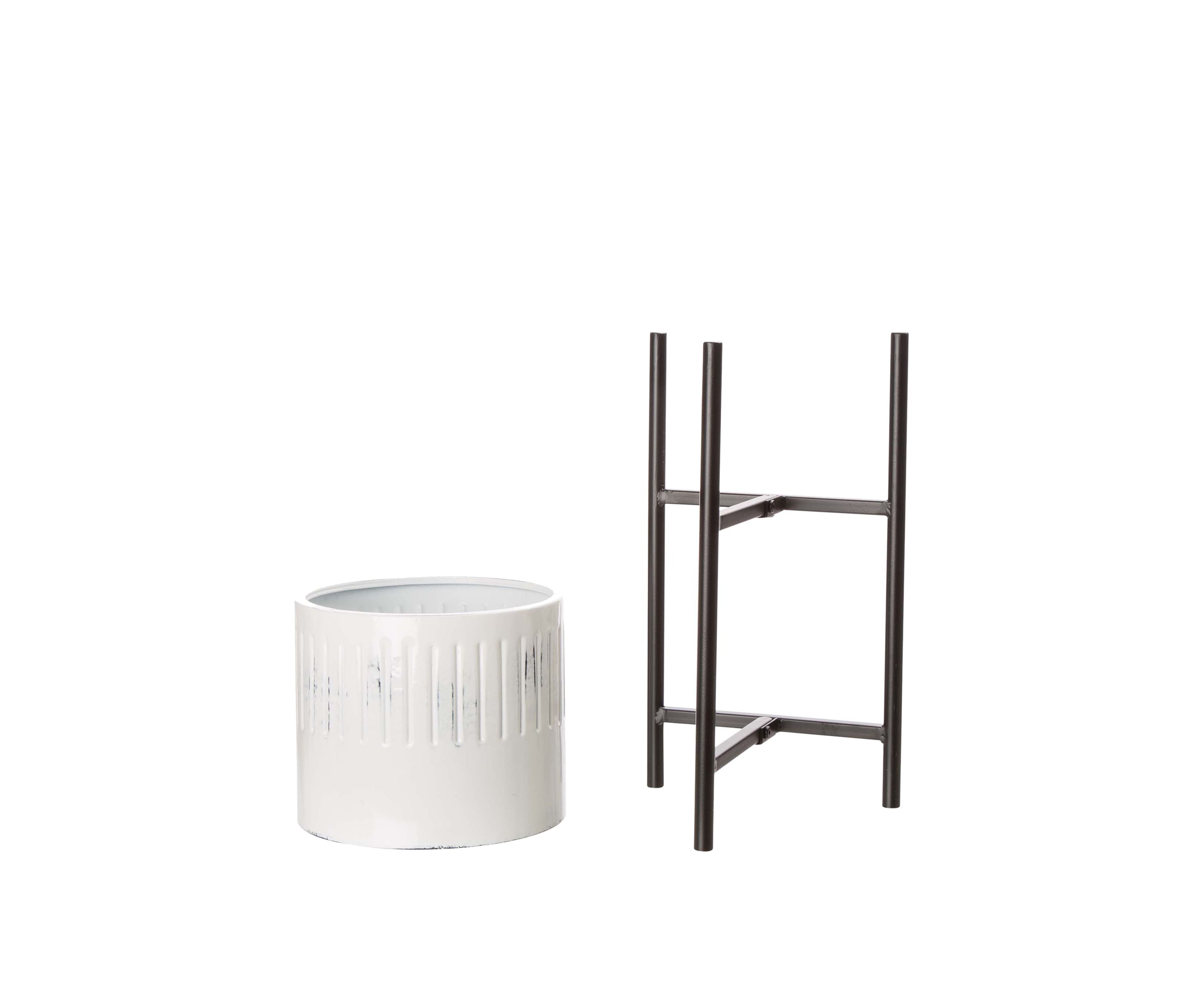 Set of 3 Washed White Metal Plant Stands