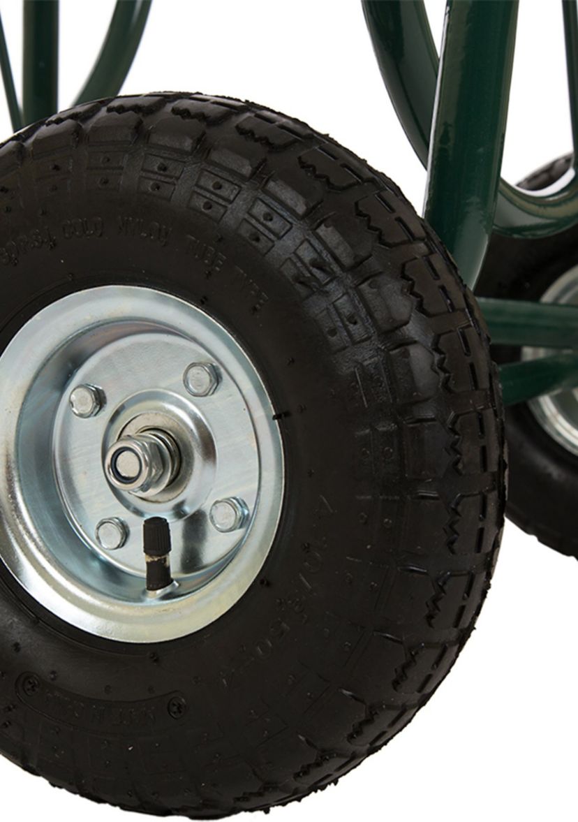 Green Steel 4-Wheel Garden Hose Reel Cart
