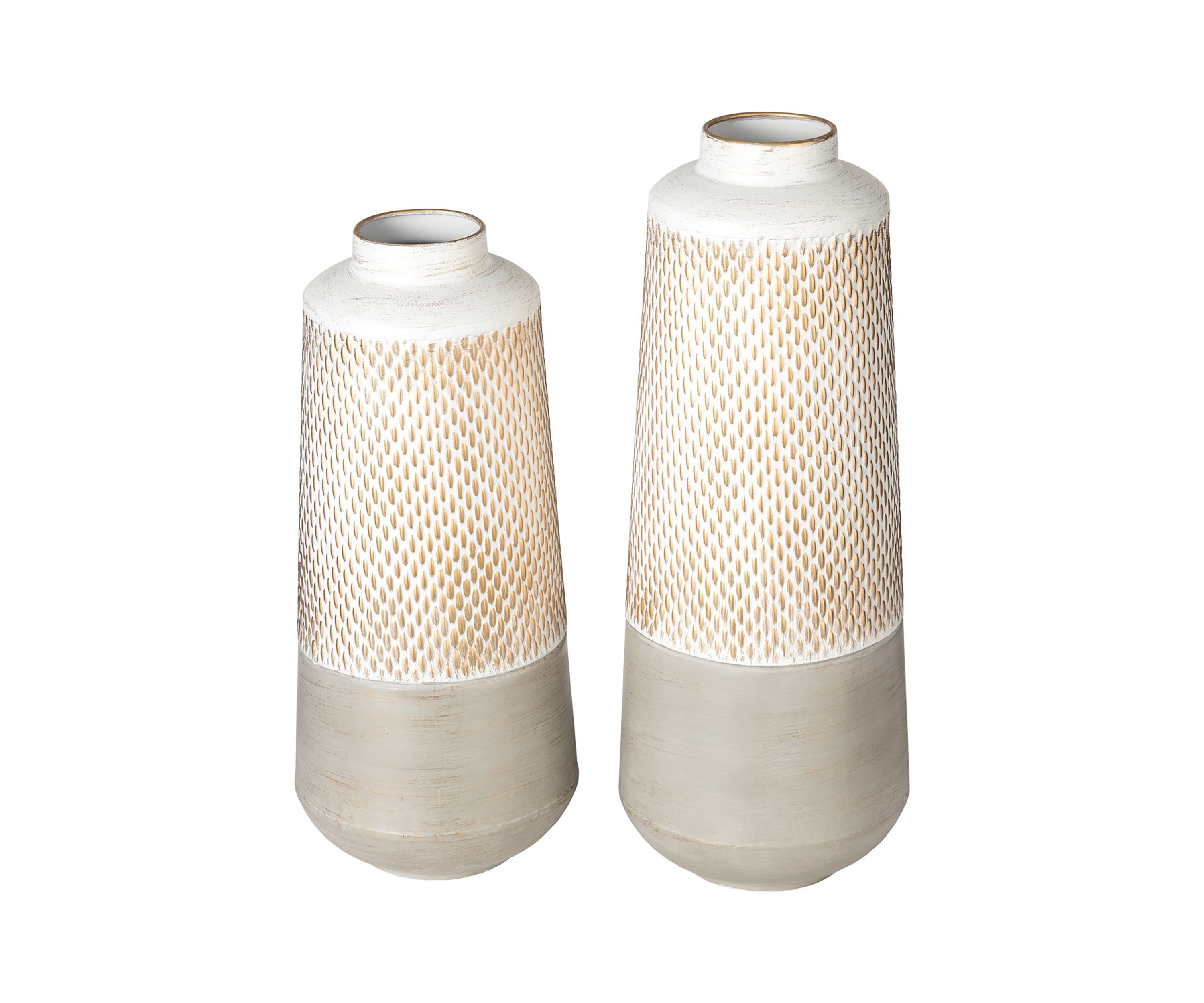 Set of 2 Vintage Textured Metal Table Vases