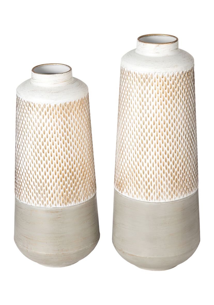 Set of 2 Vintage Textured Metal Table Vases