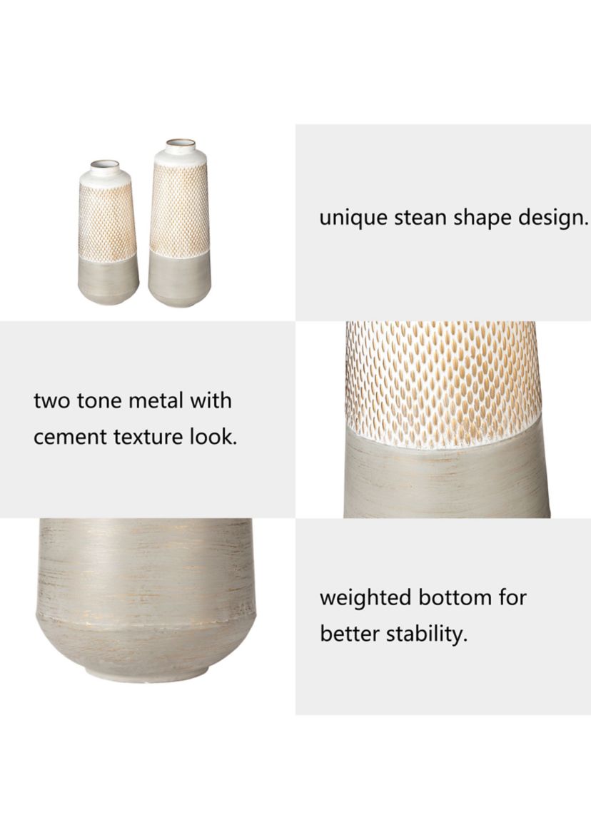 Set of 2 Vintage Textured Metal Table Vases
