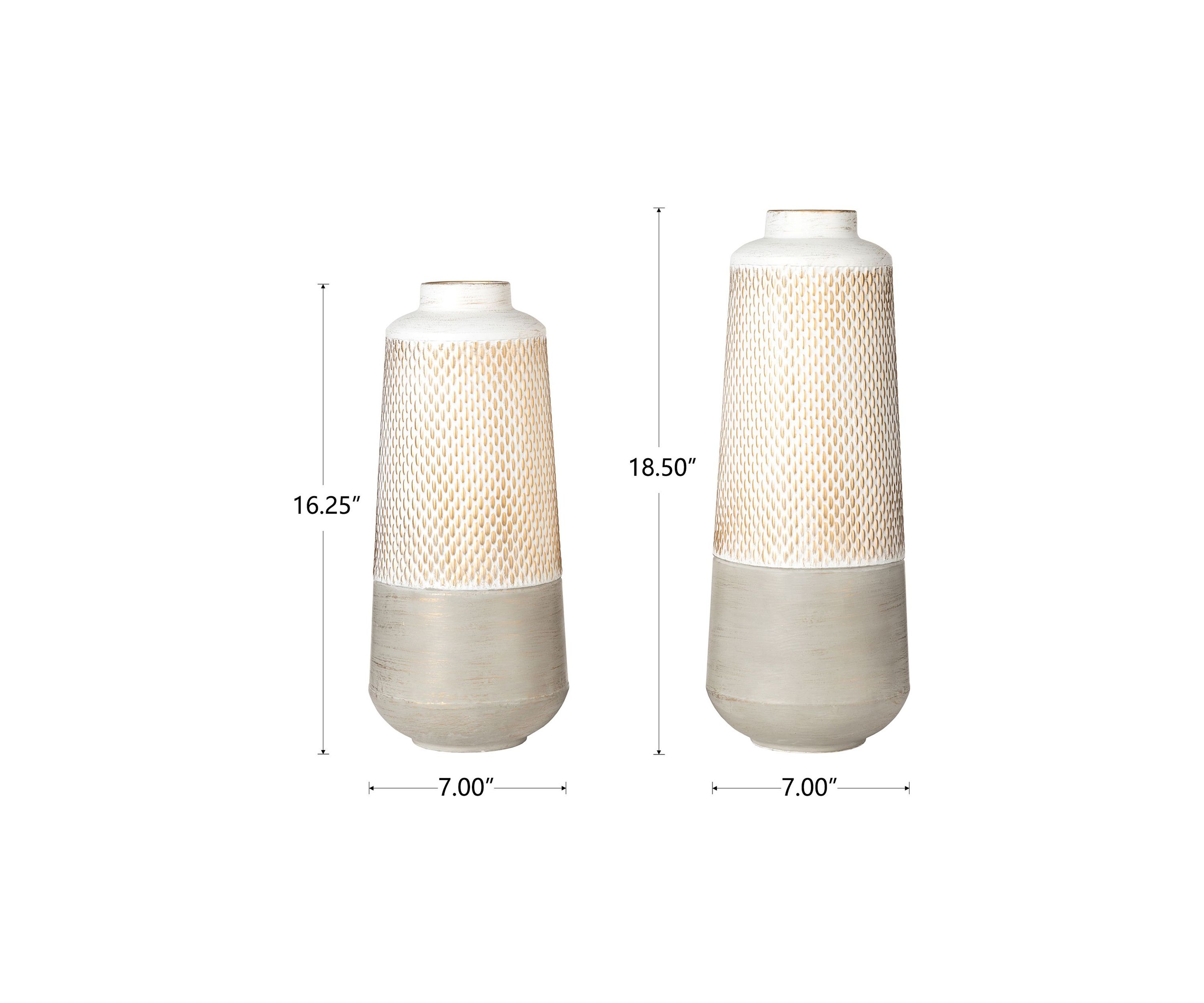 Set of 2 Vintage Textured Metal Table Vases