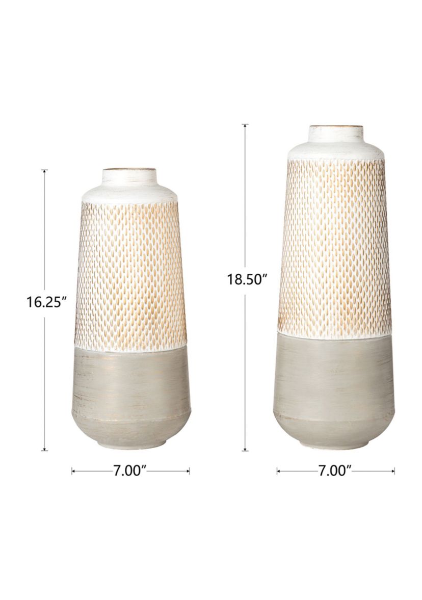 Set of 2 Vintage Textured Metal Table Vases