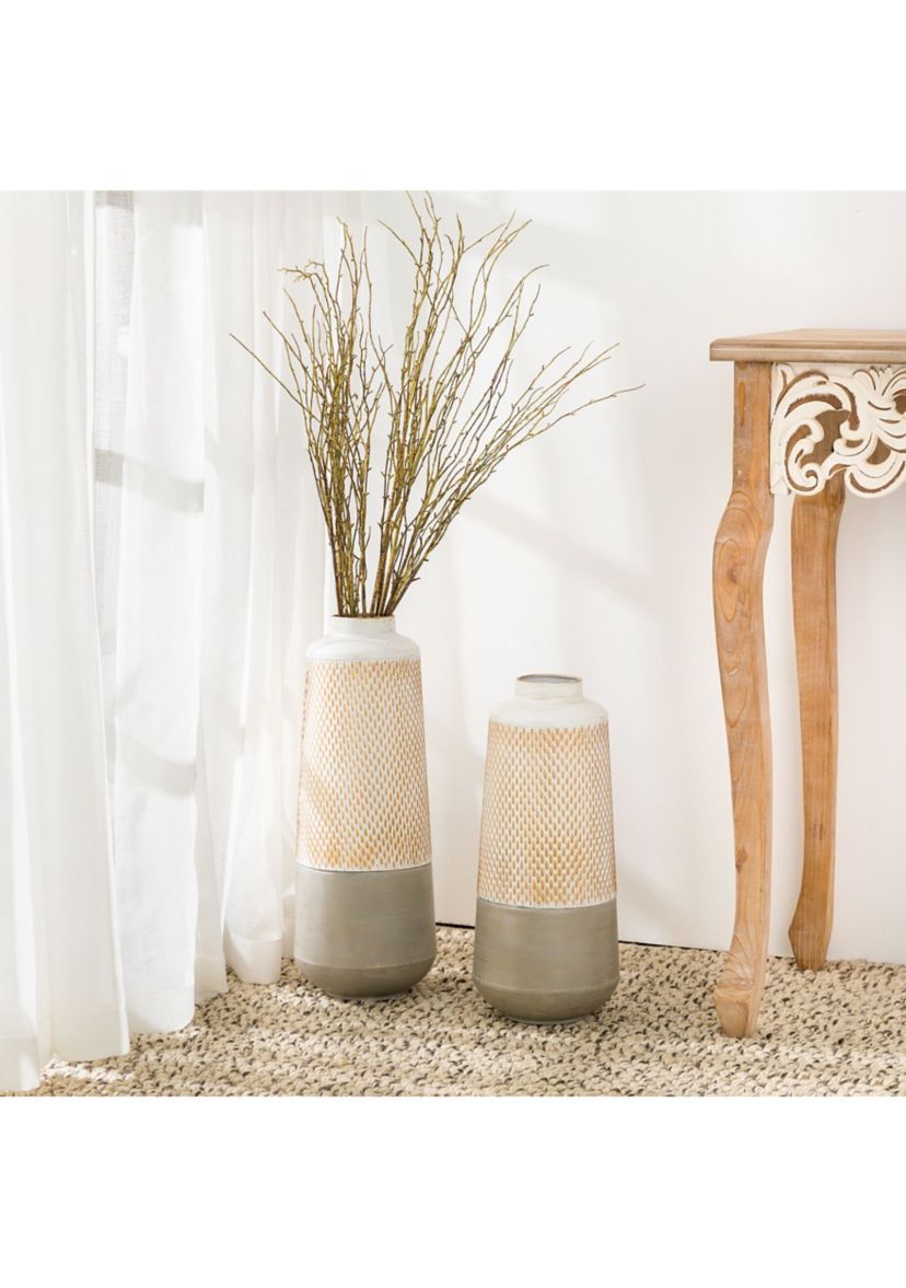 Set of 2 Vintage Textured Metal Table Vases