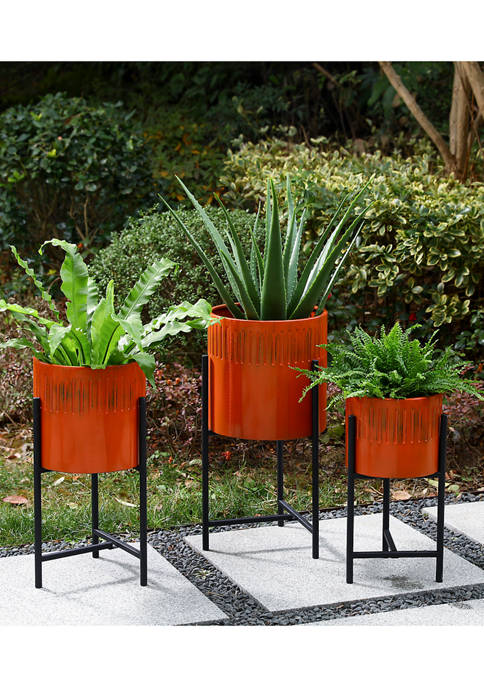 Glitzhome Set of 3 Washed Metal Planters