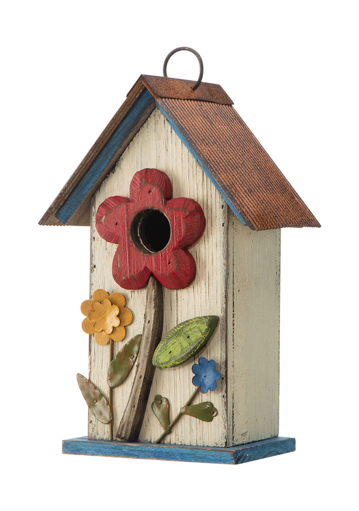 Retro Solid Wood Birdhouse with 3D Flowers