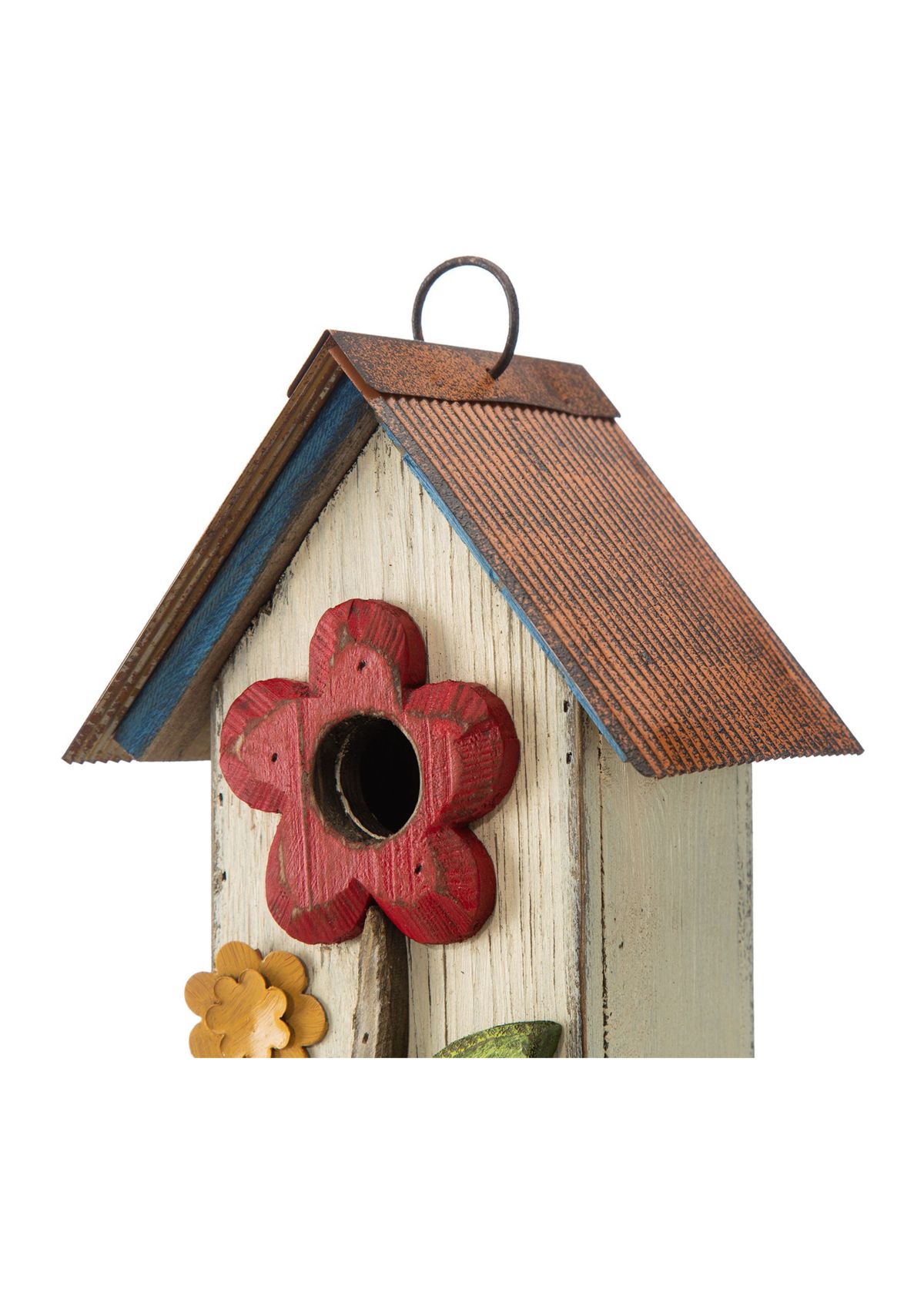 Retro Solid Wood Birdhouse with 3D Flowers