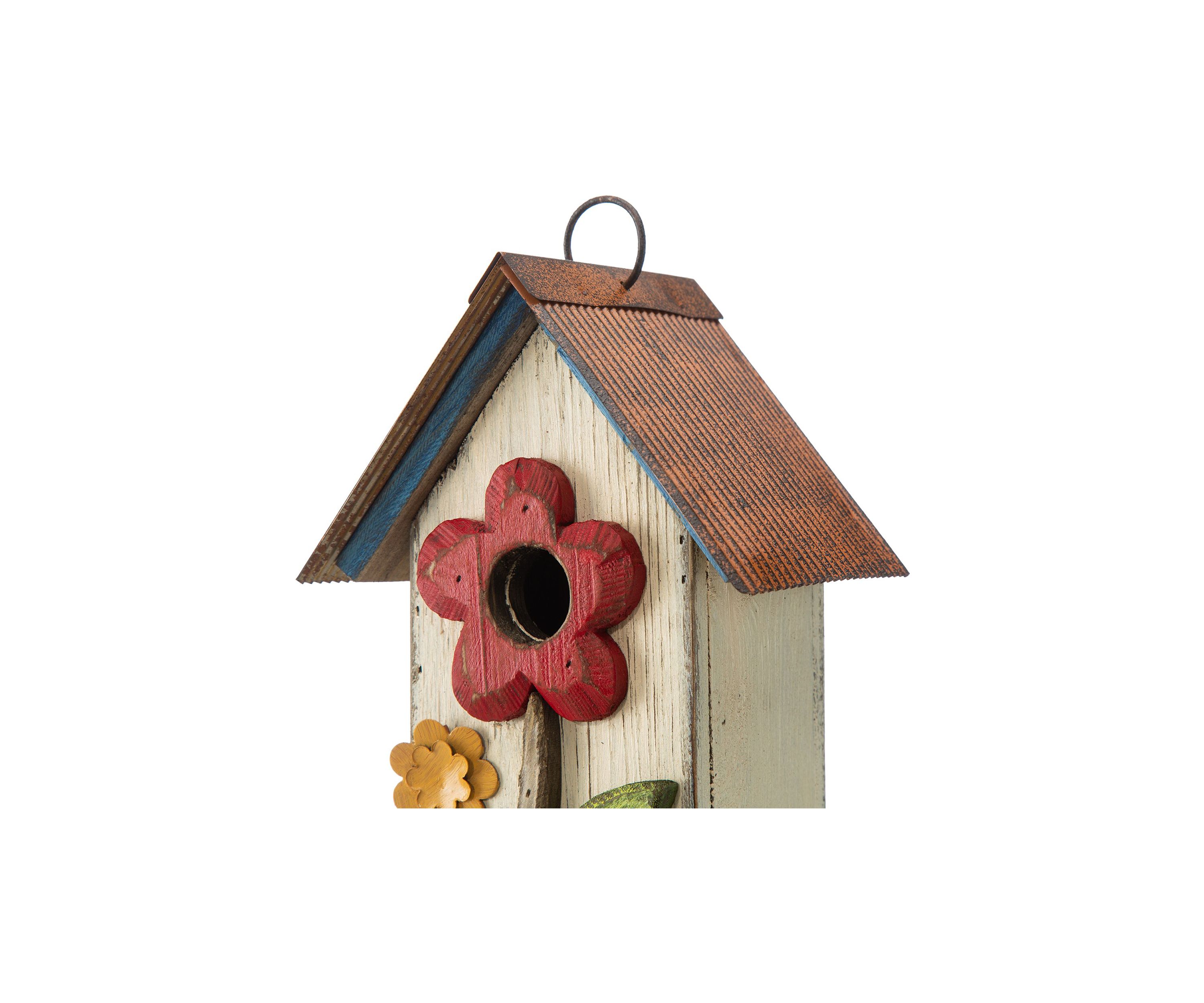 Retro Solid Wood Birdhouse with 3D Flowers