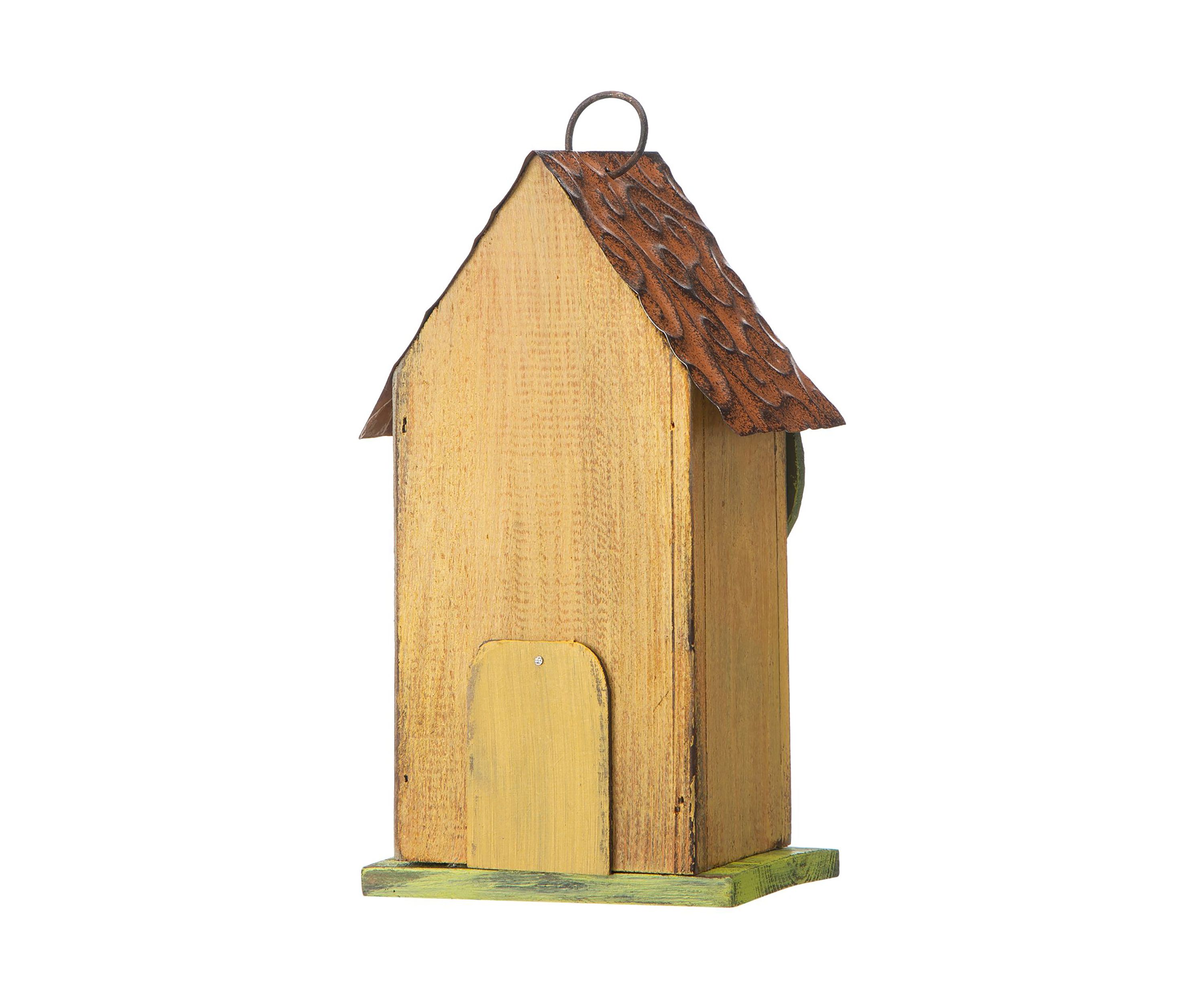 Distressed Solid Wood Birdhouse with 3D Tree and Bird