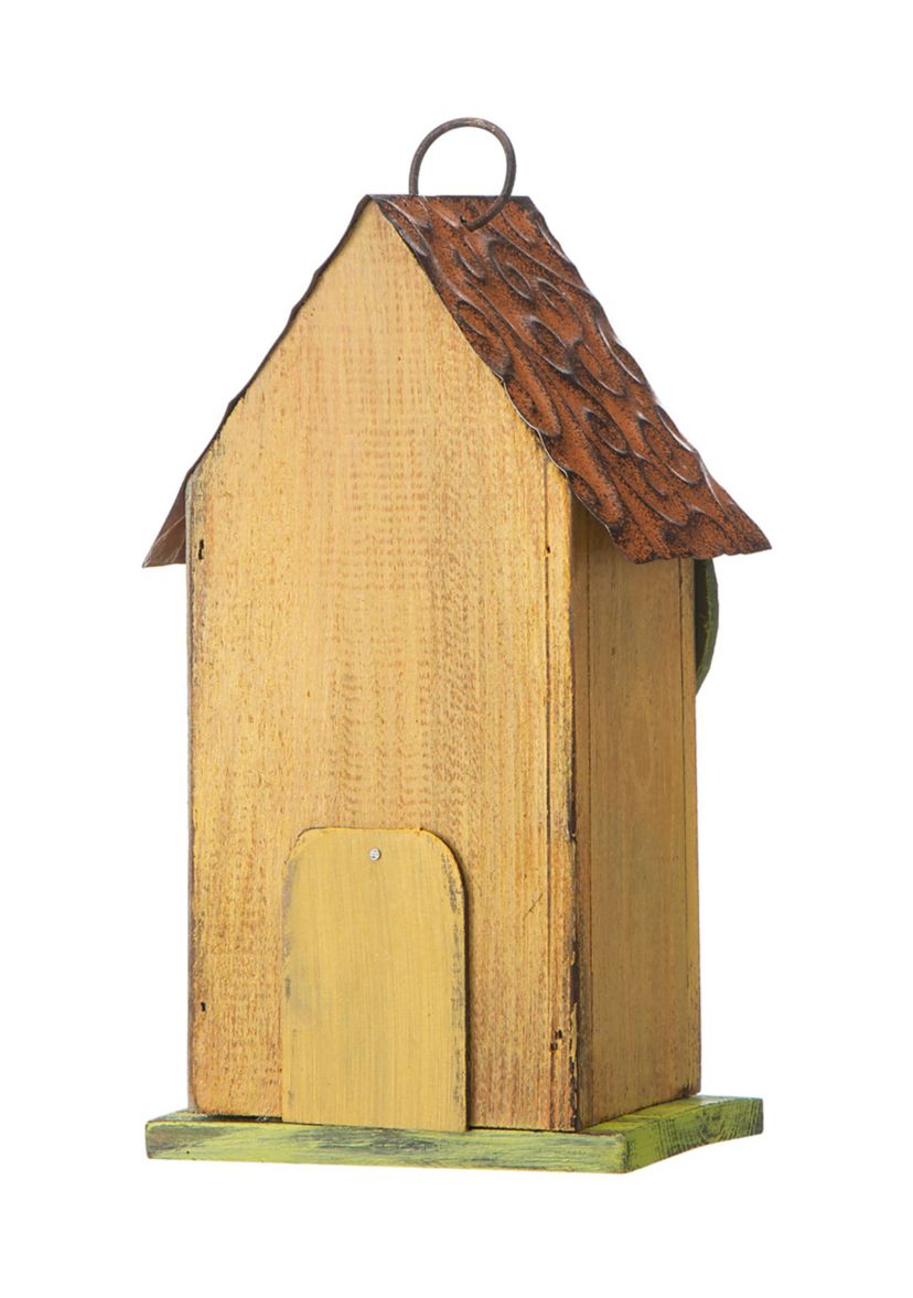 Distressed Solid Wood Birdhouse with 3D Tree and Bird