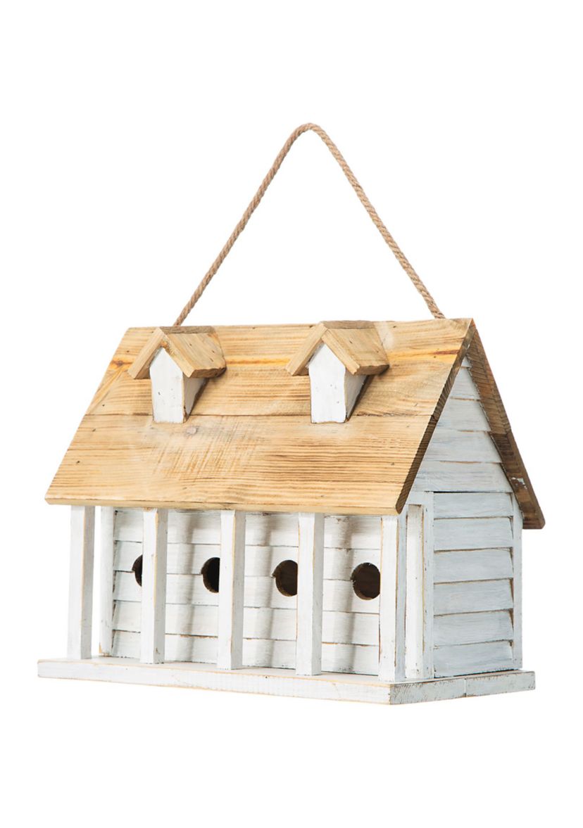 Oversized Retro Distressed Solid Wood Cottage Birdhouse with Natural Wood Roof