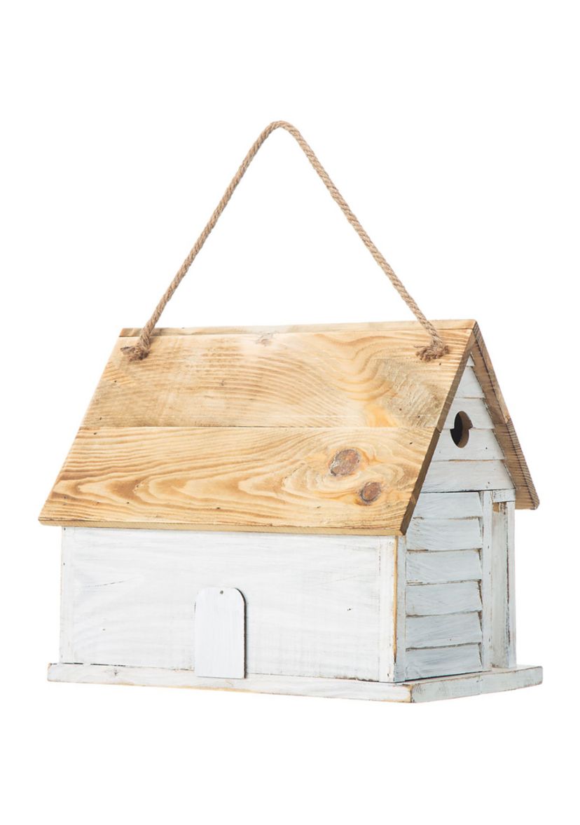 Oversized Retro Distressed Solid Wood Cottage Birdhouse with Natural Wood Roof