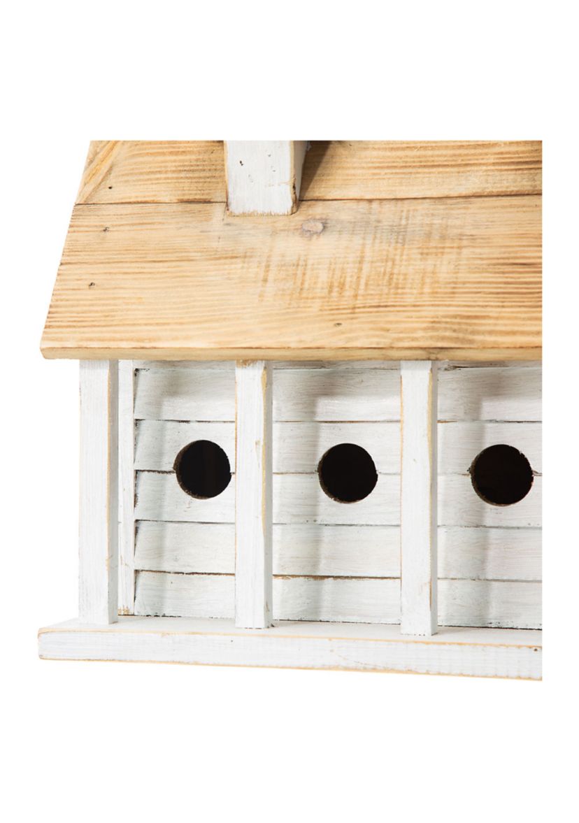 Oversized Retro Distressed Solid Wood Cottage Birdhouse with Natural Wood Roof