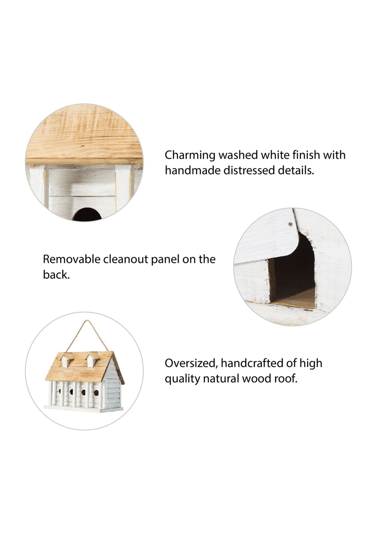 Oversized Retro Distressed Solid Wood Cottage Birdhouse with Natural Wood Roof