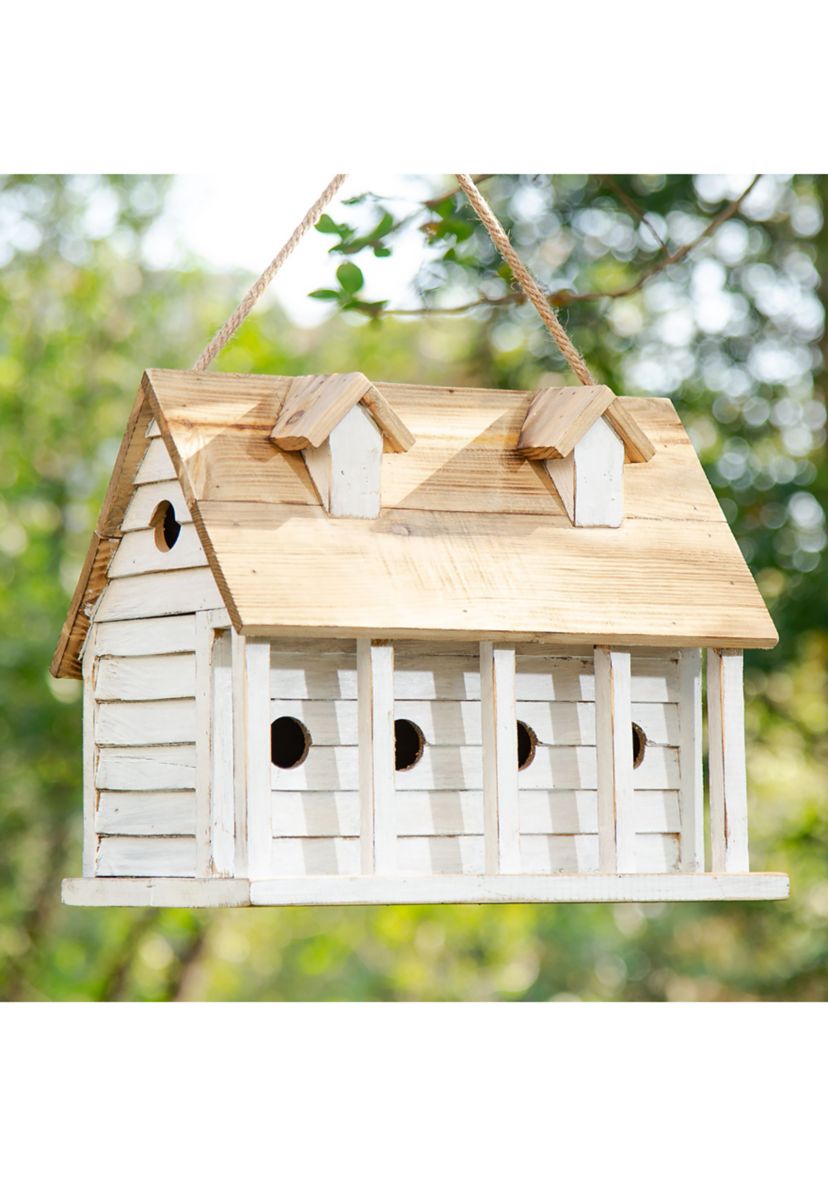 Oversized Retro Distressed Solid Wood Cottage Birdhouse with Natural Wood Roof