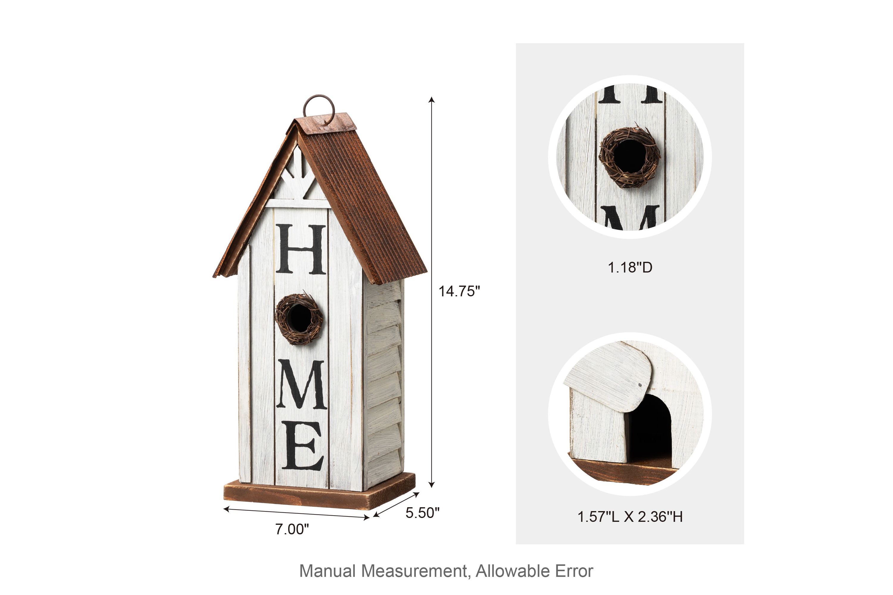 14.75"H Washed White Distressed Solid Wood "HOME" Inspiration Decorative Outdoor Garden Birdhouse