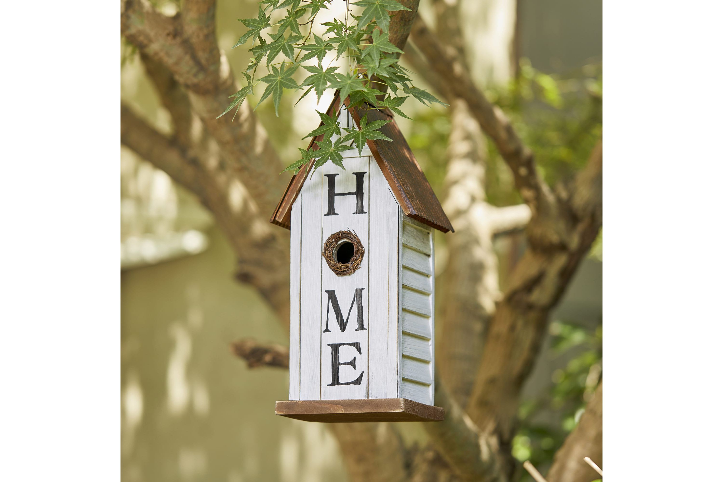 14.75"H Washed White Distressed Solid Wood "HOME" Inspiration Decorative Outdoor Garden Birdhouse