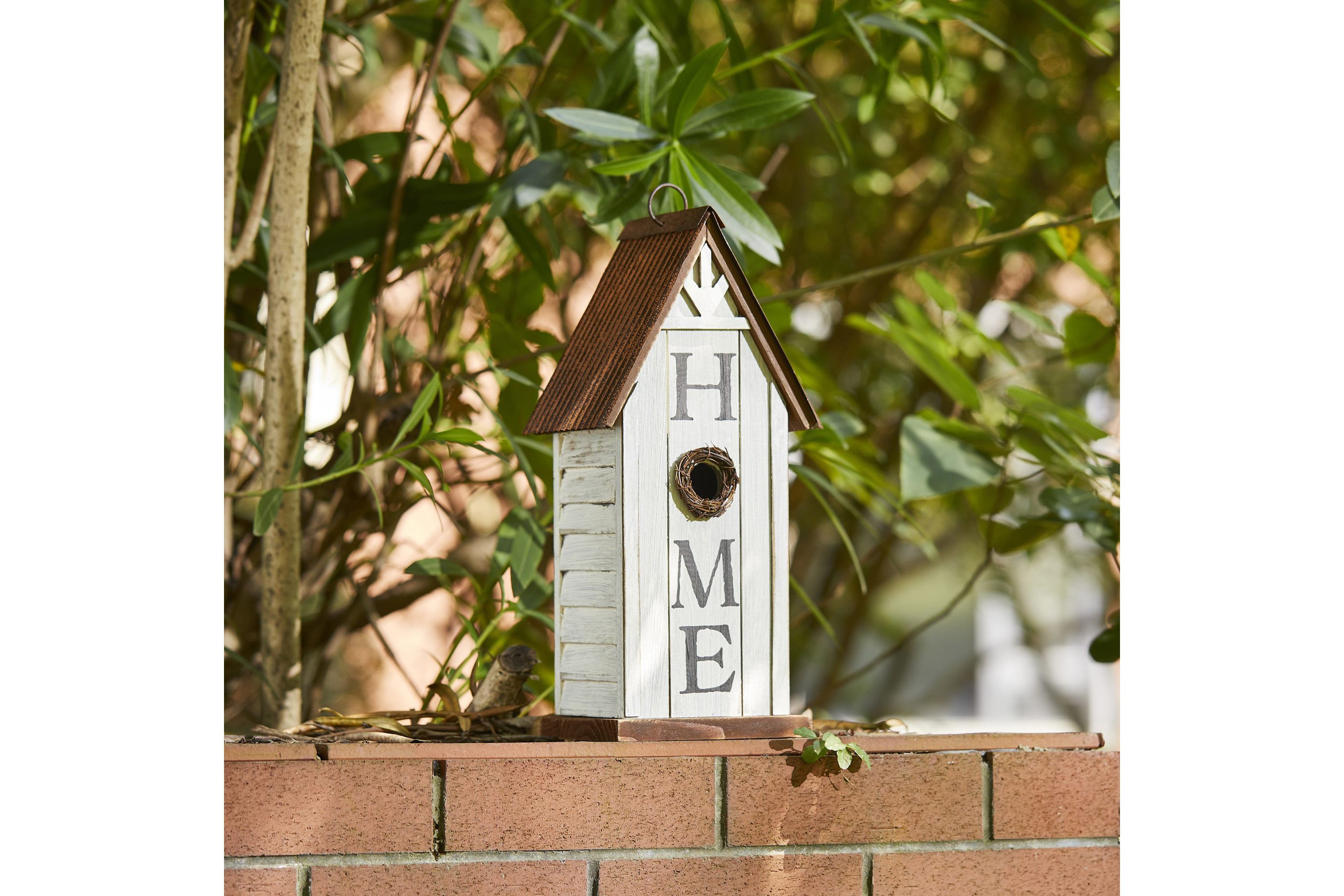 14.75"H Washed White Distressed Solid Wood "HOME" Inspiration Decorative Outdoor Garden Birdhouse
