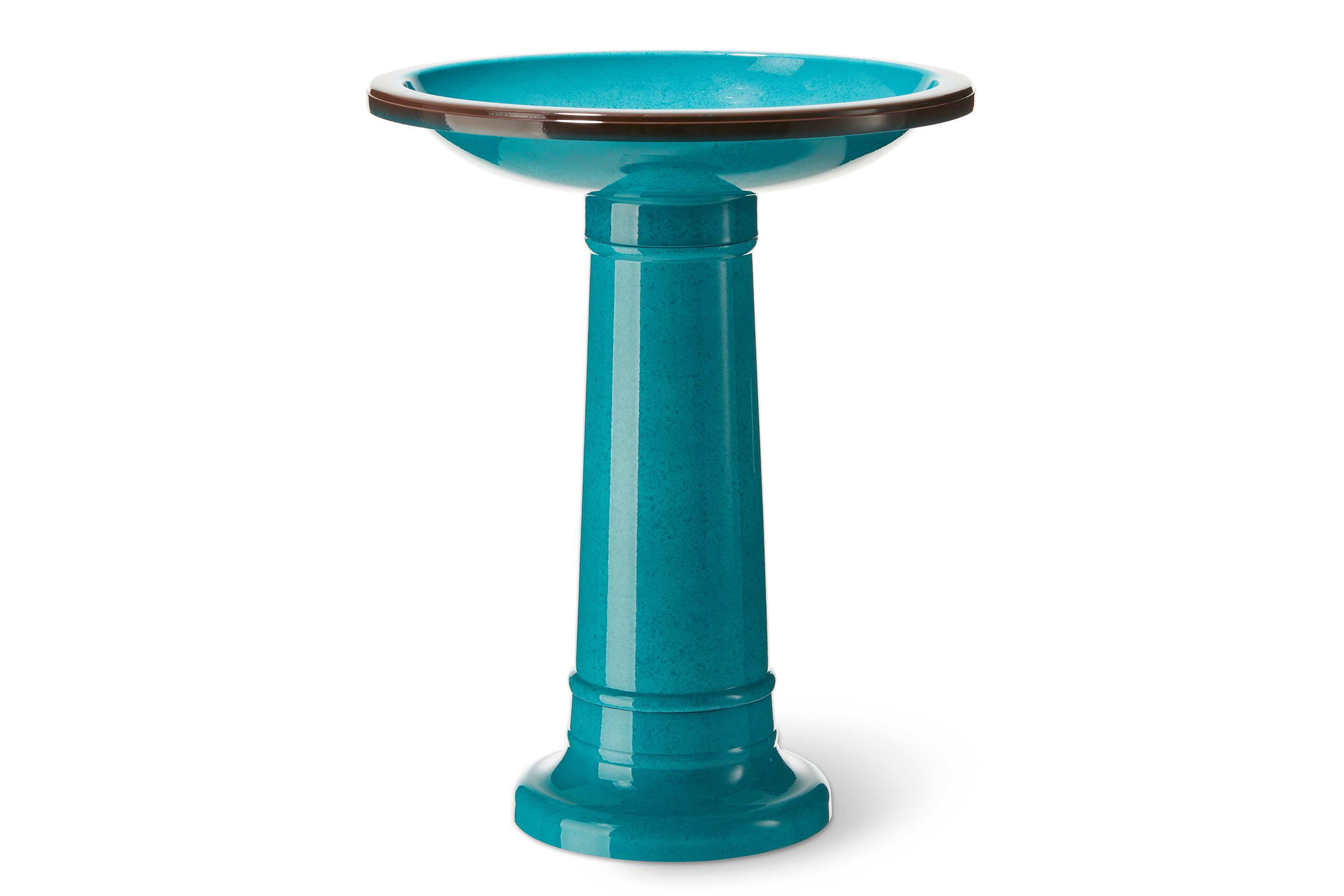21.5"H Turquoise Faux Ceramic  Tall Pedestal Birdbath(KD)