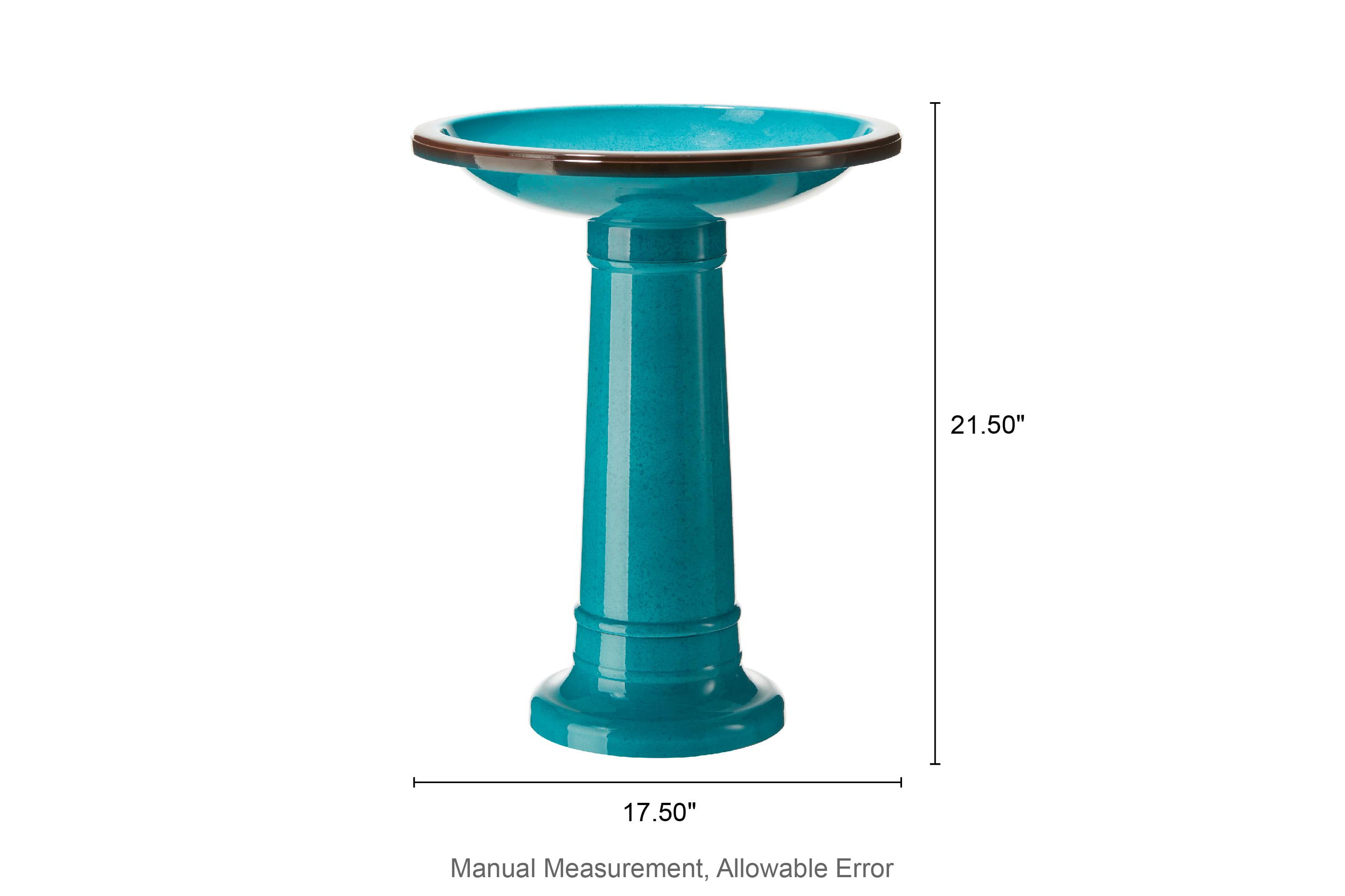 21.5"H Turquoise Faux Ceramic  Tall Pedestal Birdbath(KD)