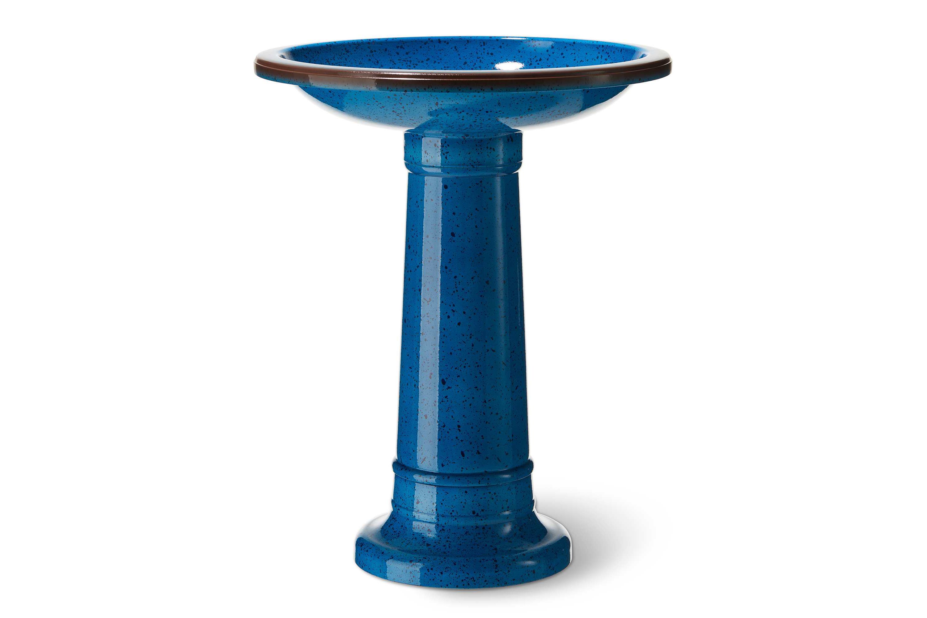 21.5"H Cobalt Blue Faux Ceramic  Tall Pedestal Birdbath(KD)